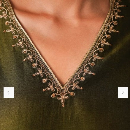Women Olive Green Embroidered Kurta, Pants & Dupatta