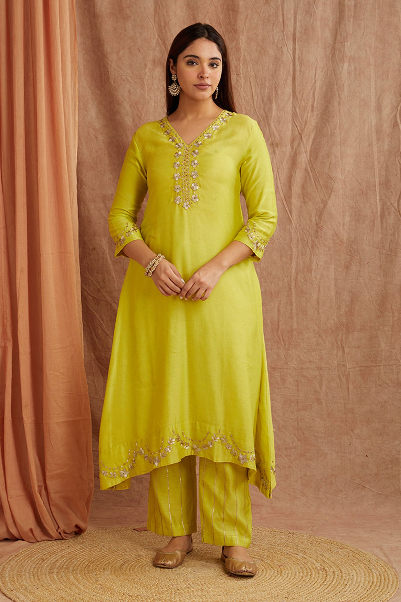Lime Green Chanderi Silk Suitset