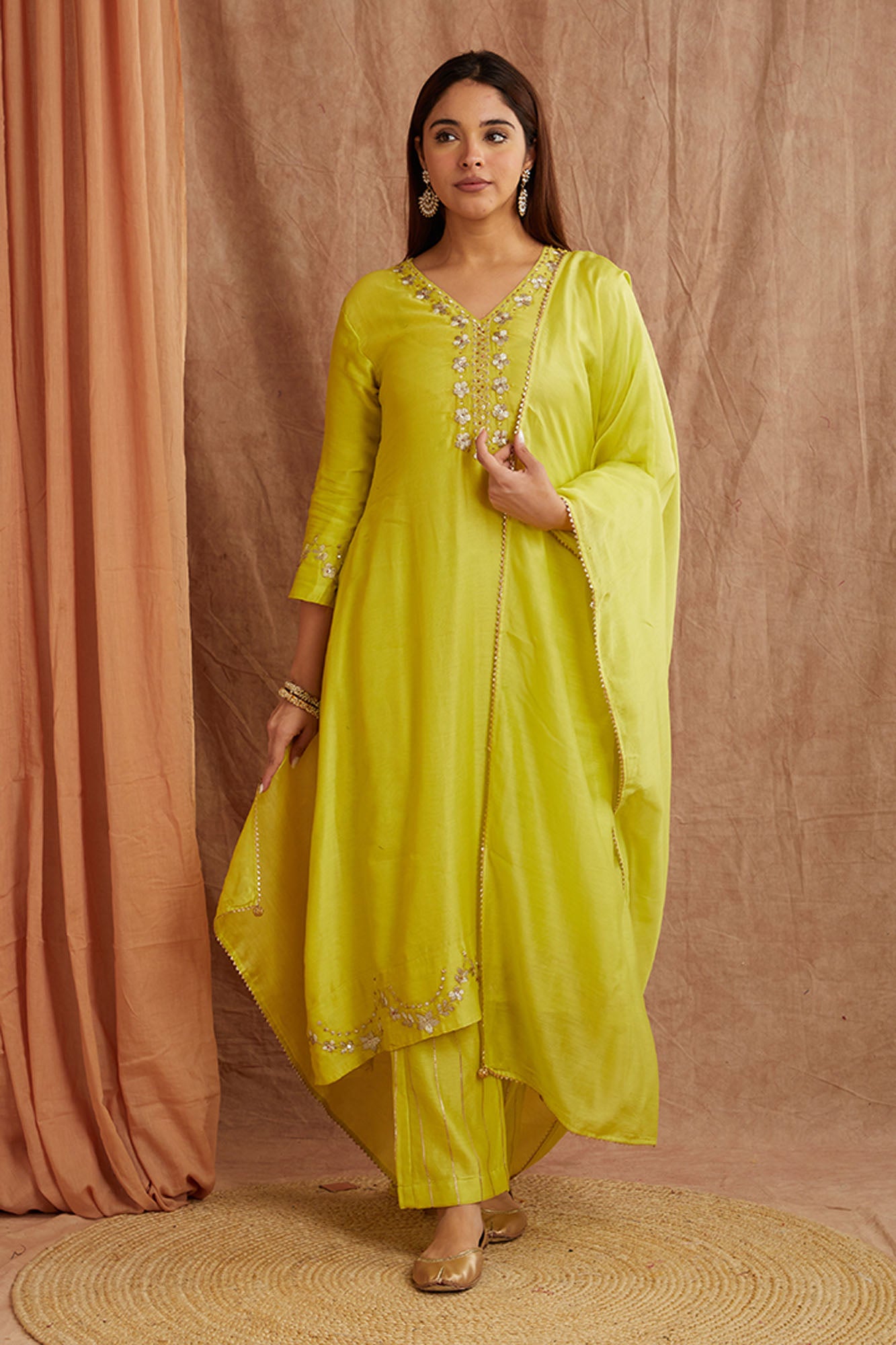 Lime Green Chanderi Silk Suitset