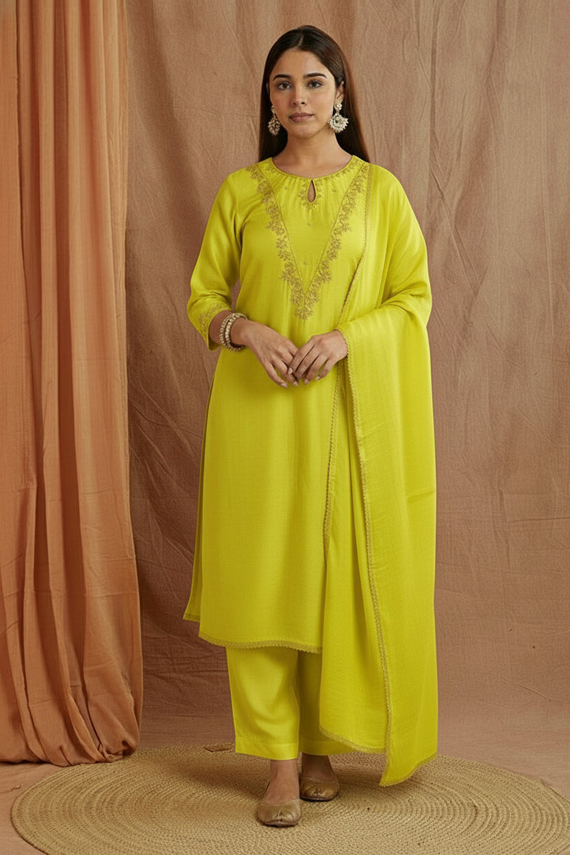 Limegreen Chanderi Silk Suitset