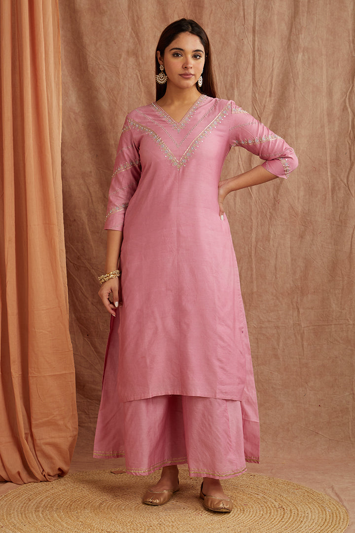 Pink Chanderi Silk Suit set