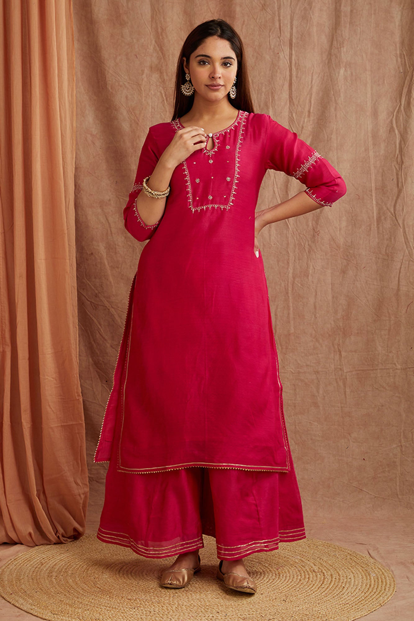 Magenta Chanderi Silk Suitset