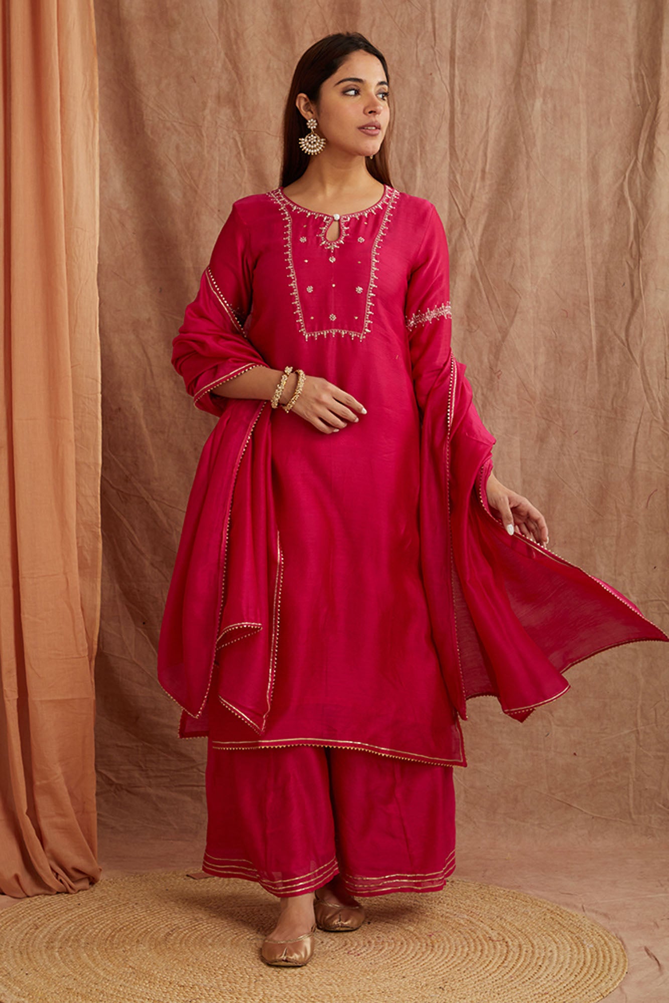 Magenta Chanderi Silk Suitset
