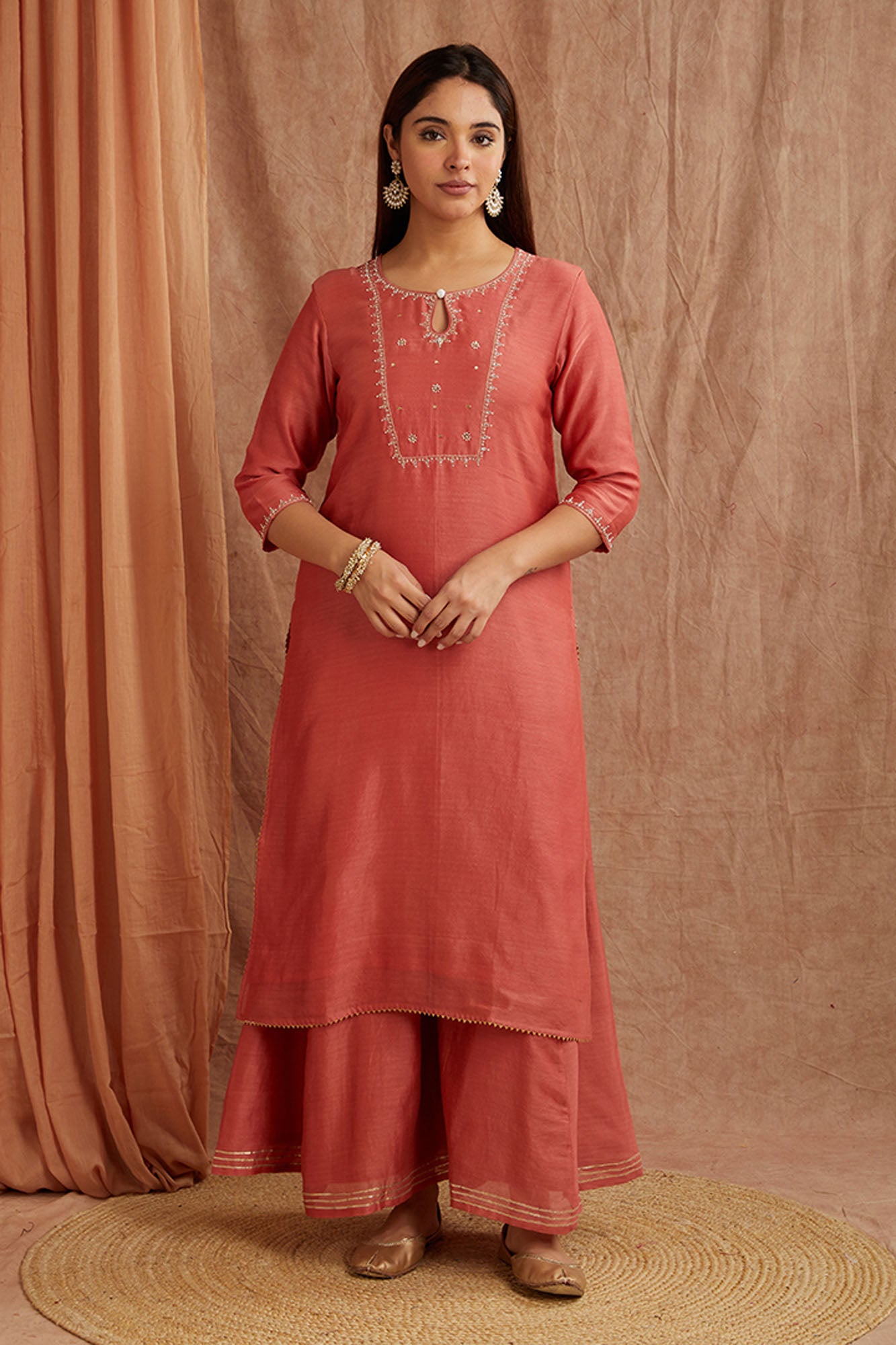 Peach Chanderi Silk Suitset
