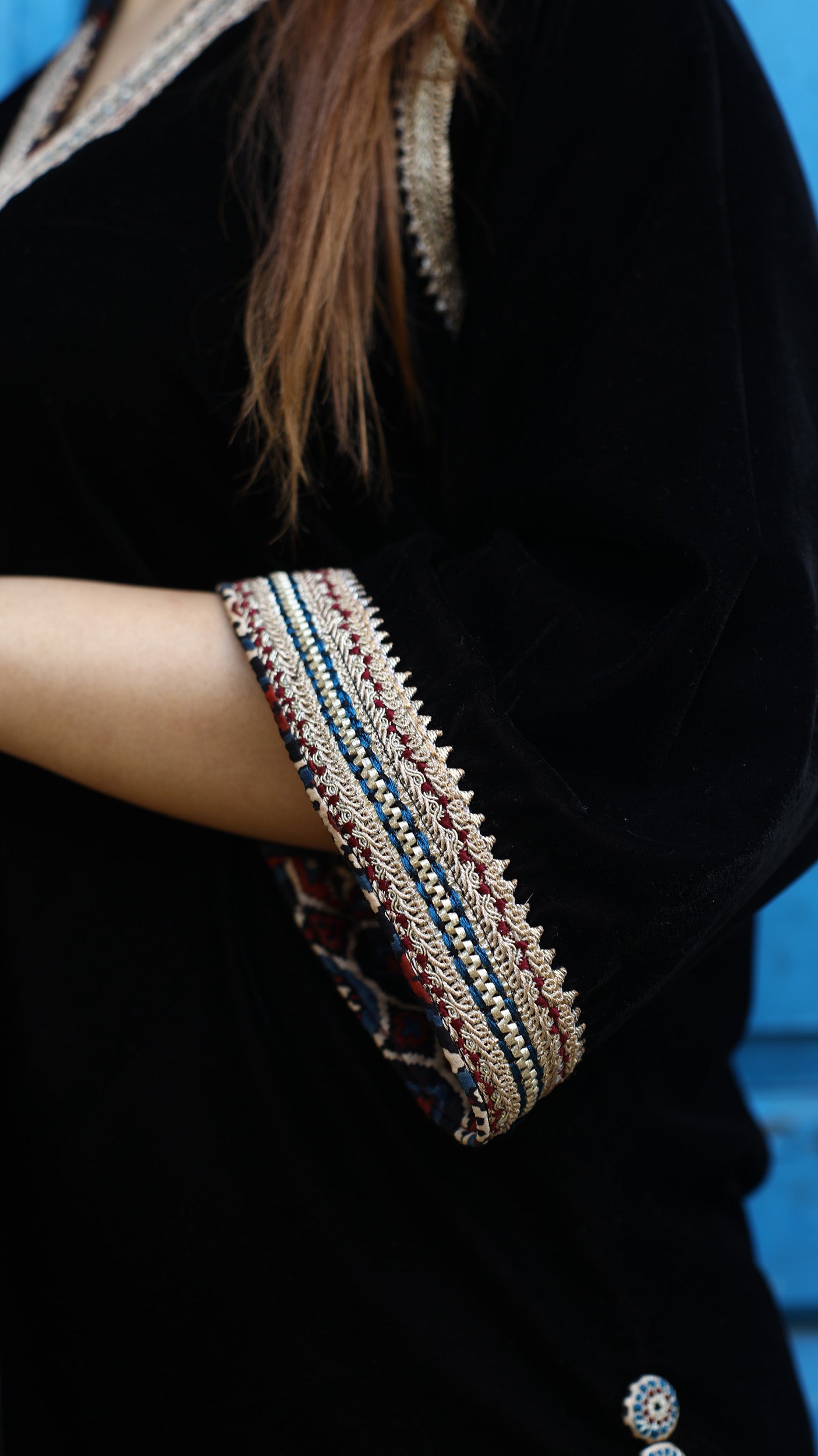 Black Velvet Silk embellished Cordset