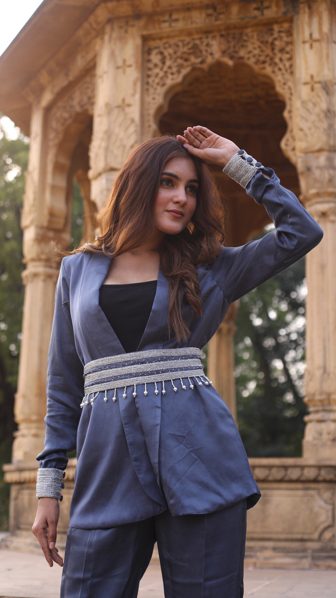 Grey modal Cordset with embellished belt