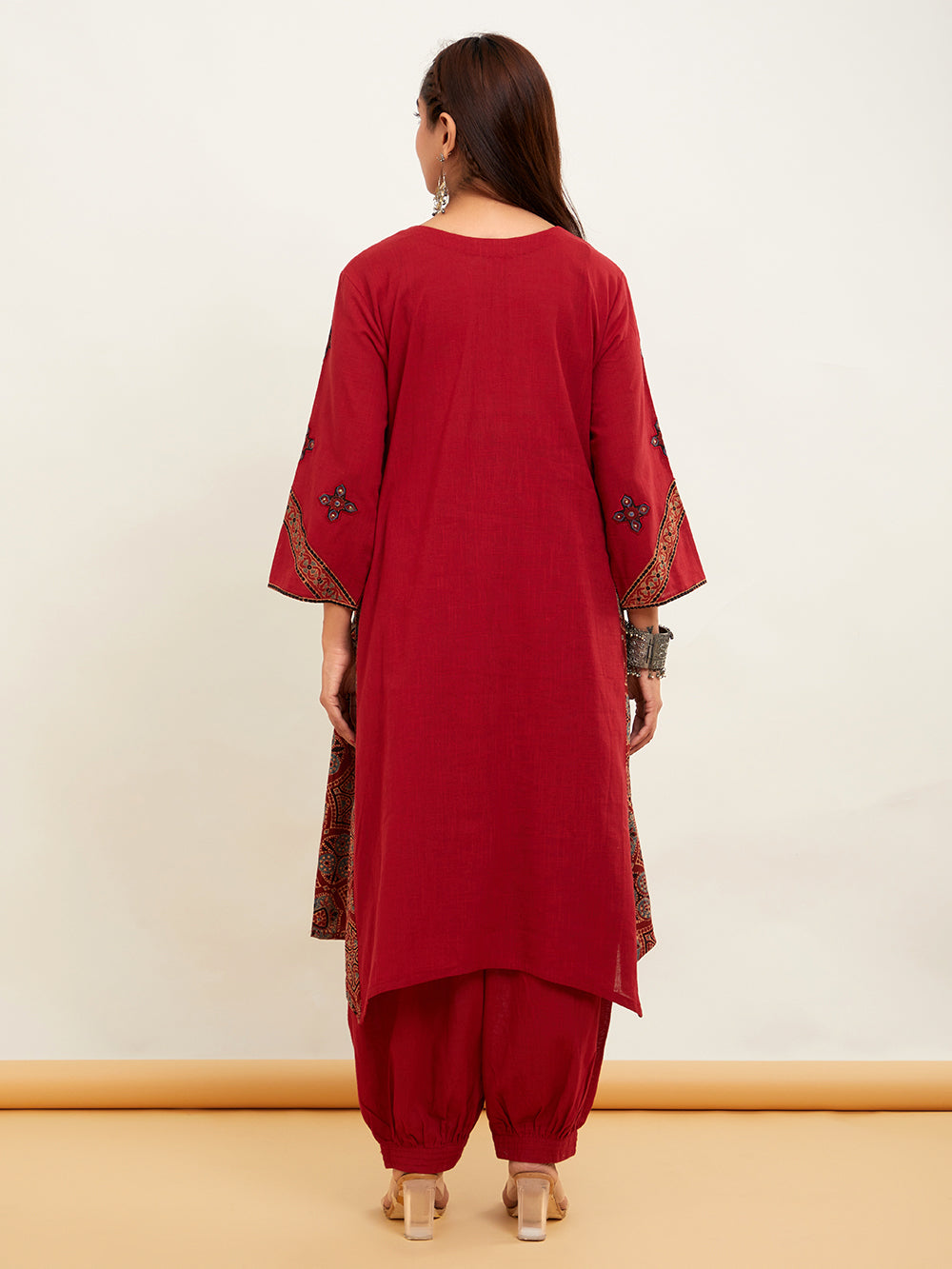 Red Ajrakh Cotton Slub Kurta And Pant