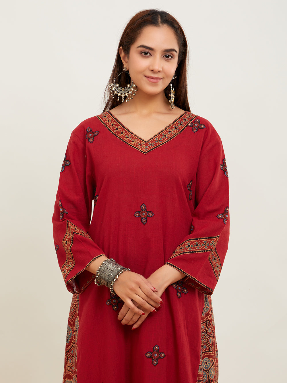 Red Ajrakh Cotton Slub Kurta And Pant