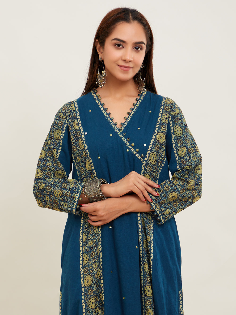 Blue Ajrakh Patch Work Cotton Kurta Suitset