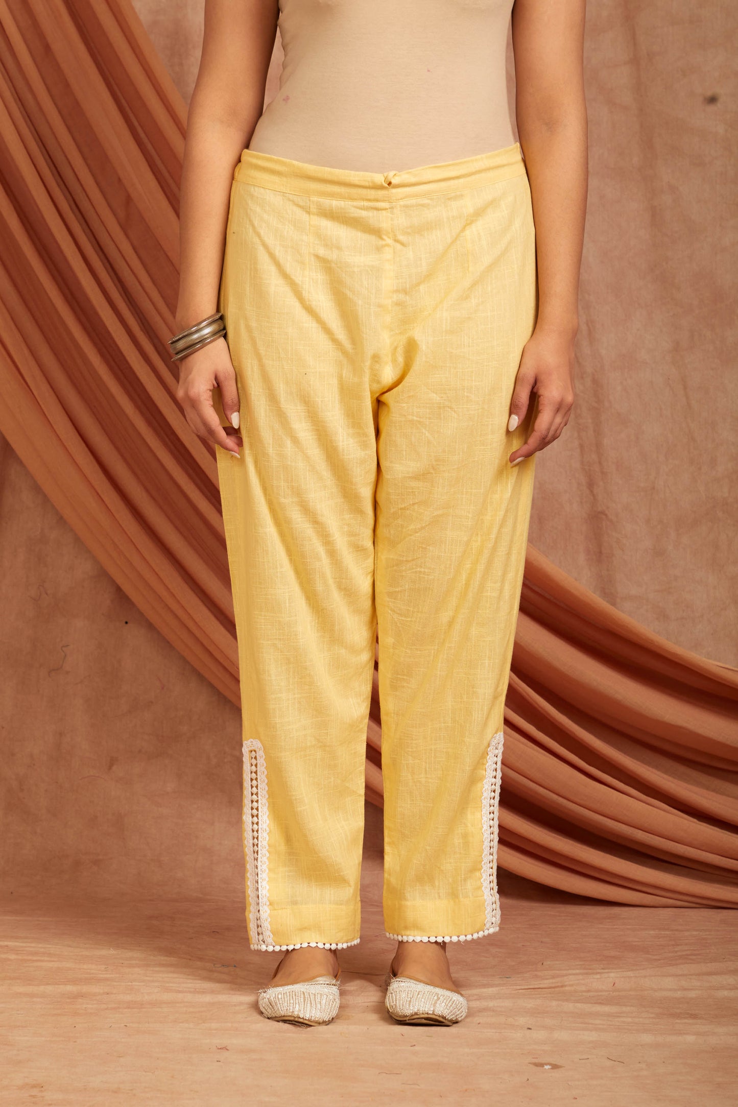 Yellow Cotton Slub Printed Suit Set-Set of 3