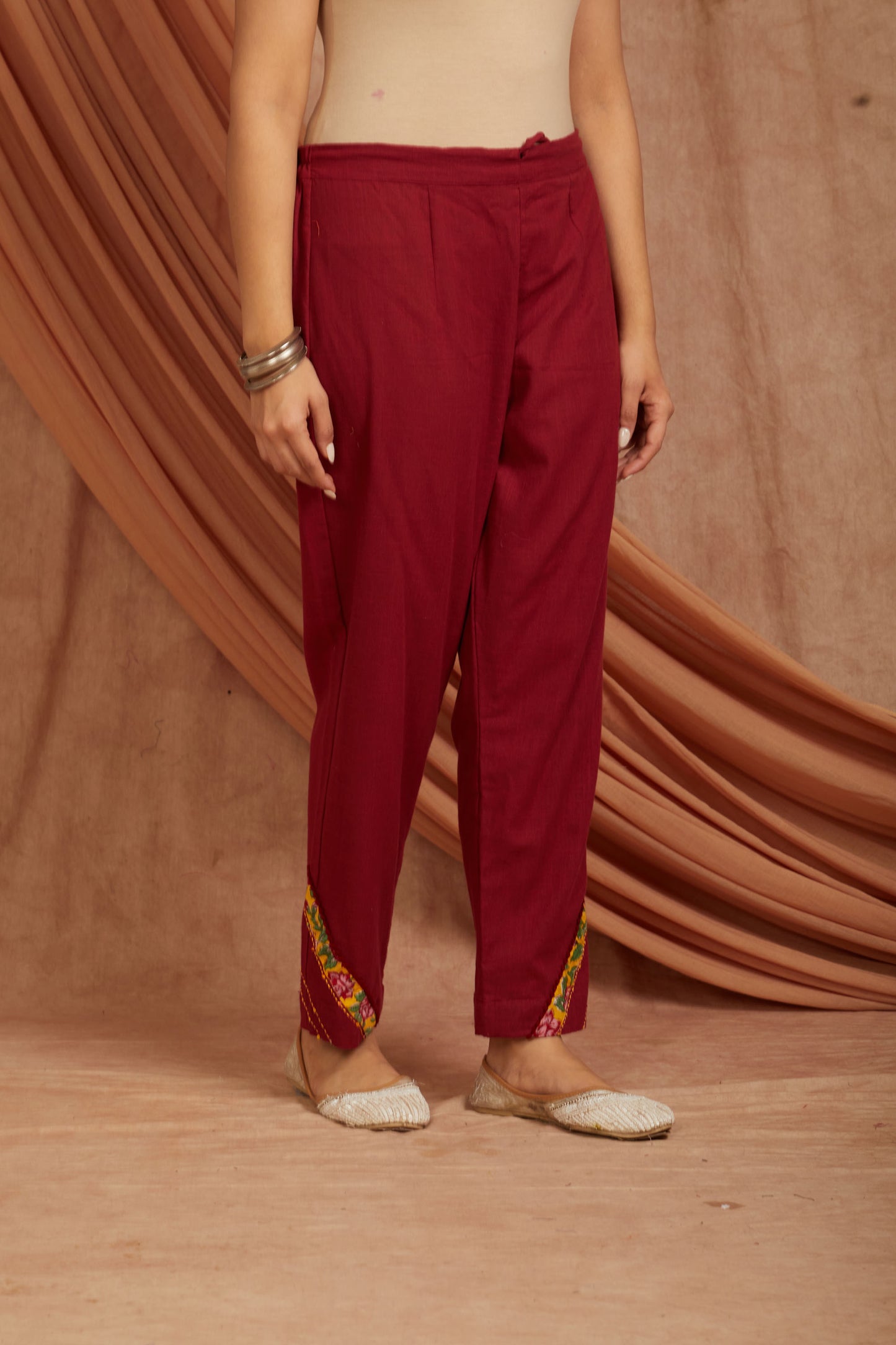 Maroon Cotton Slub Printed Kurta And Pant-Set of 2