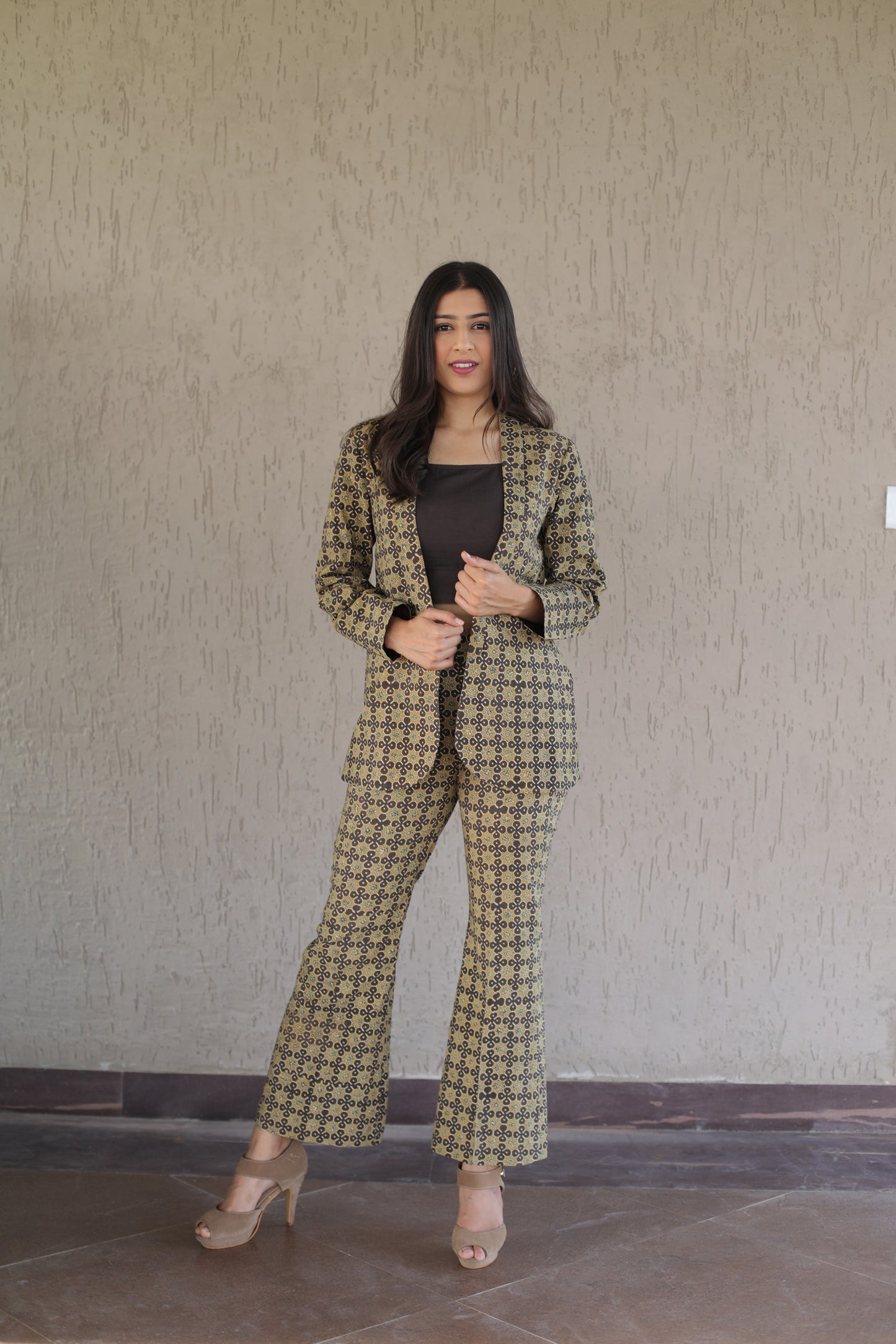 Yellow star print Ajrakh Cordset