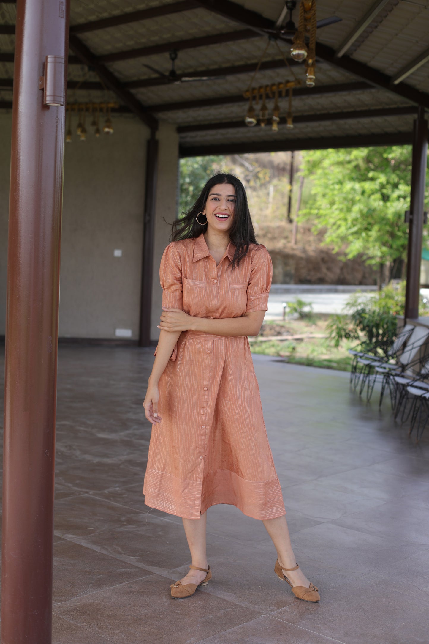 Beige chanderi dress