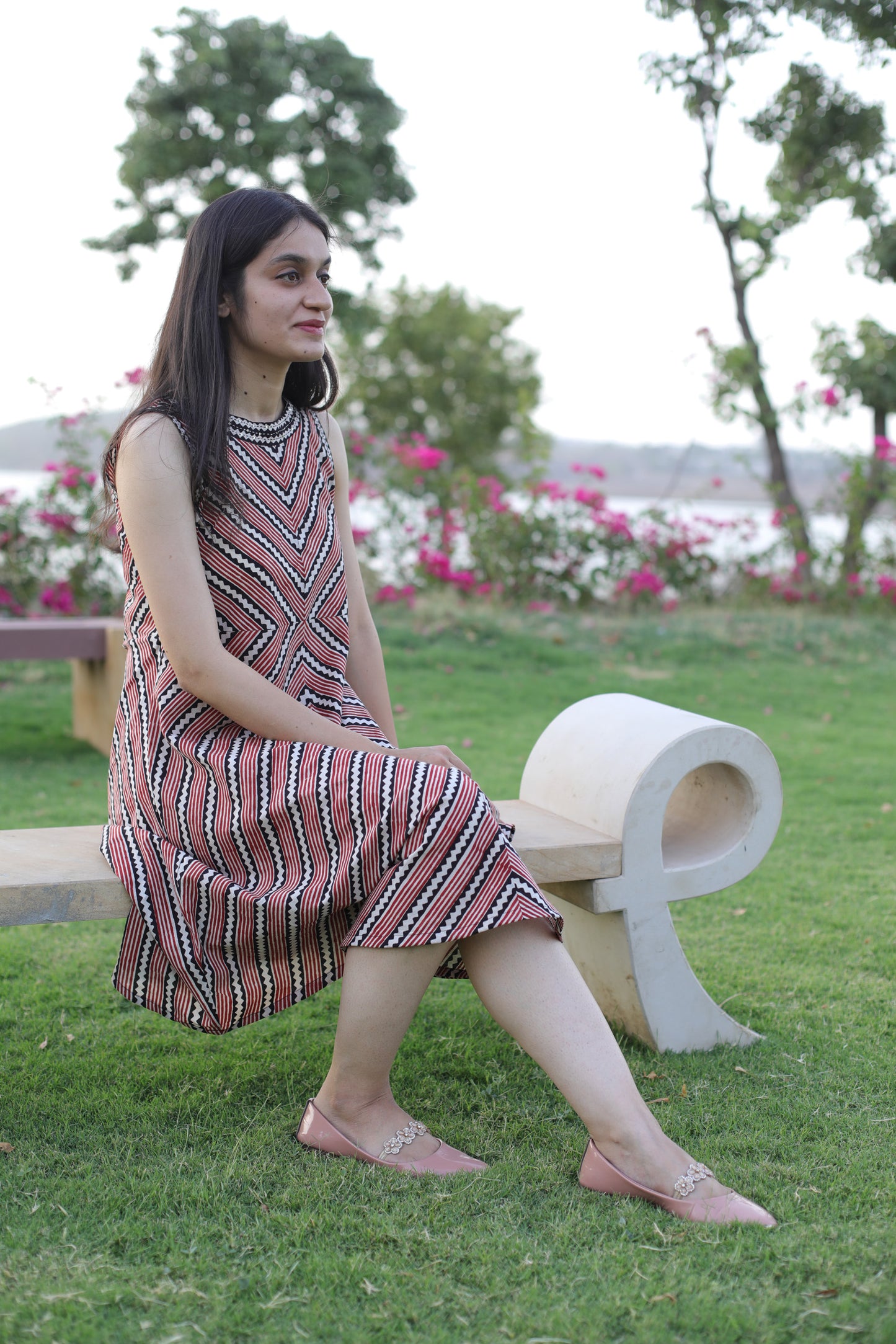 Bagh Print sleeveless Hand embroidered dress