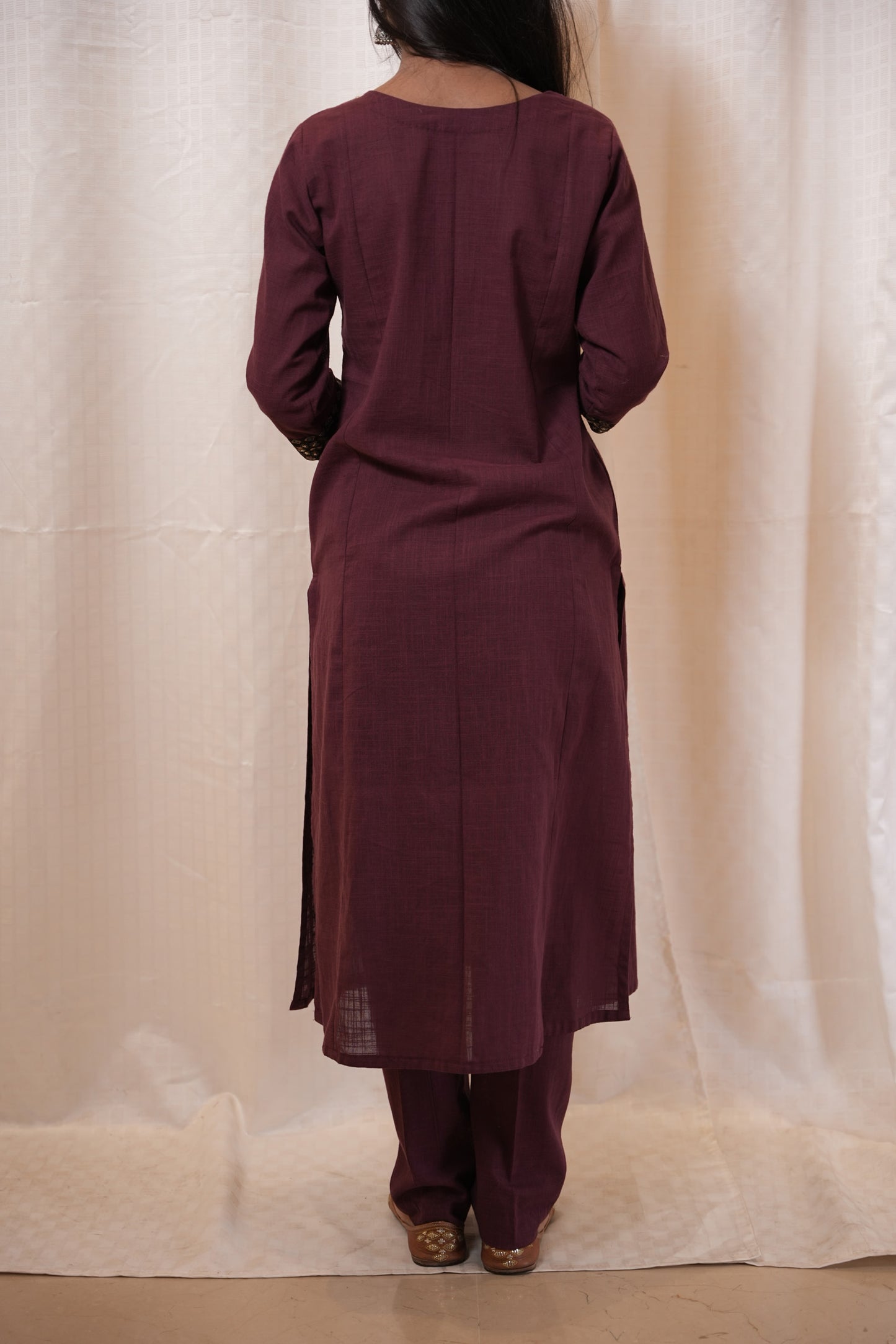 Ajrakh patched Hand embroidered cotton Kurta pant