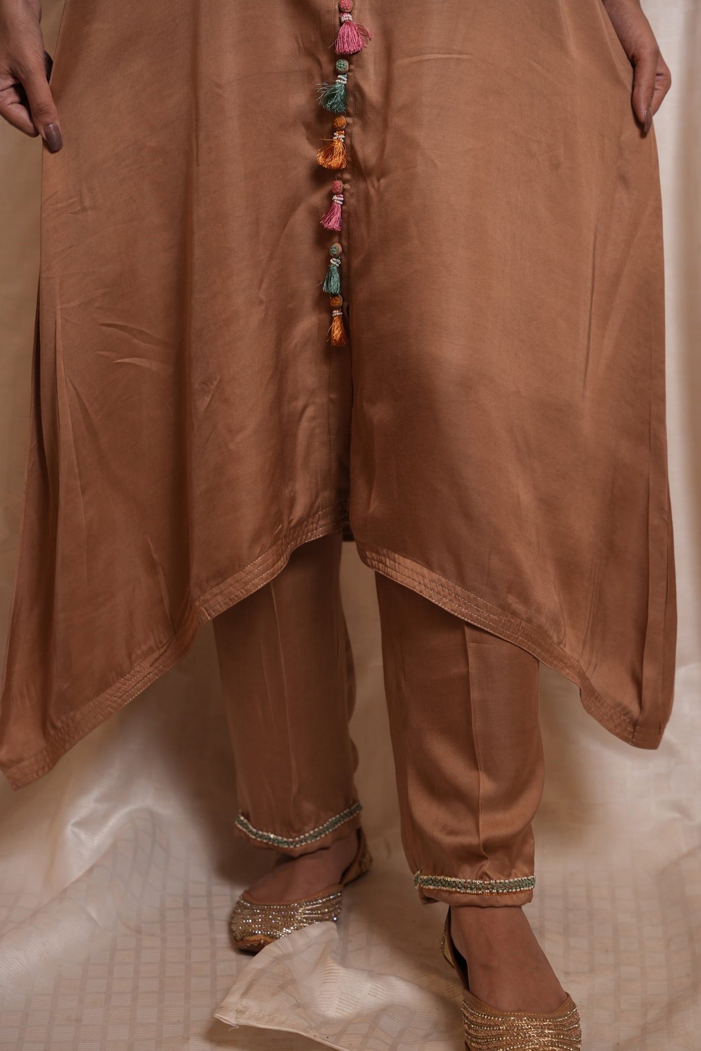 Beige modal Hand Embroidered Co-ord set