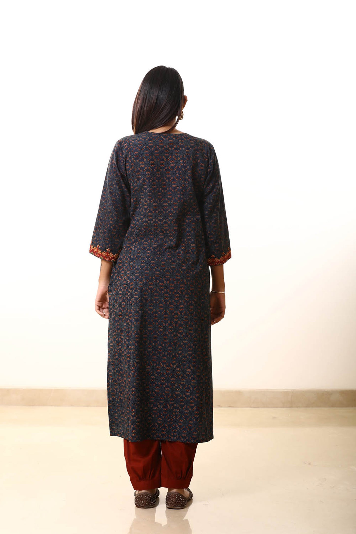 Blue patch Silk embroidered Ajrakh suitset