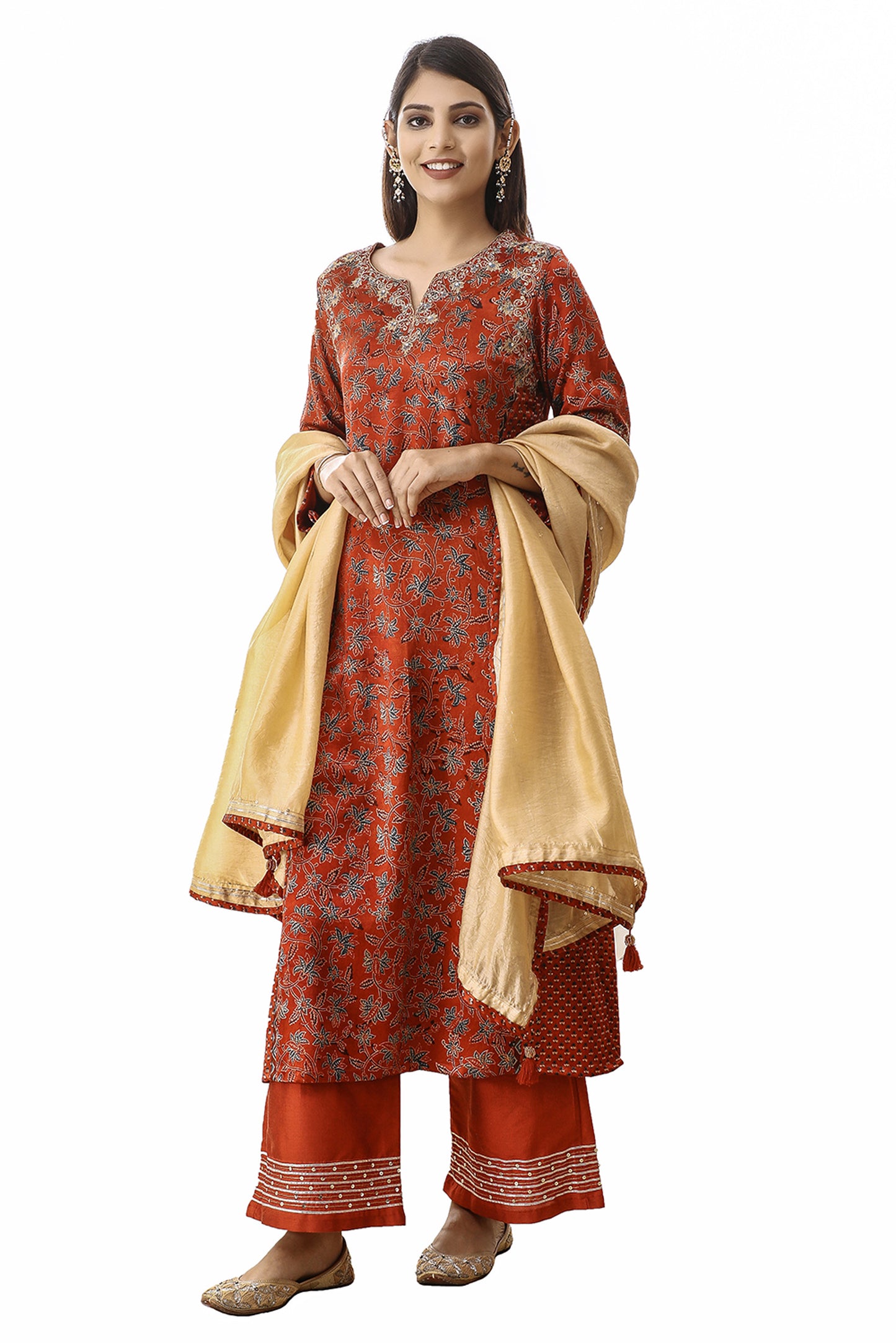 Red zari embroidered mashru silk suitset