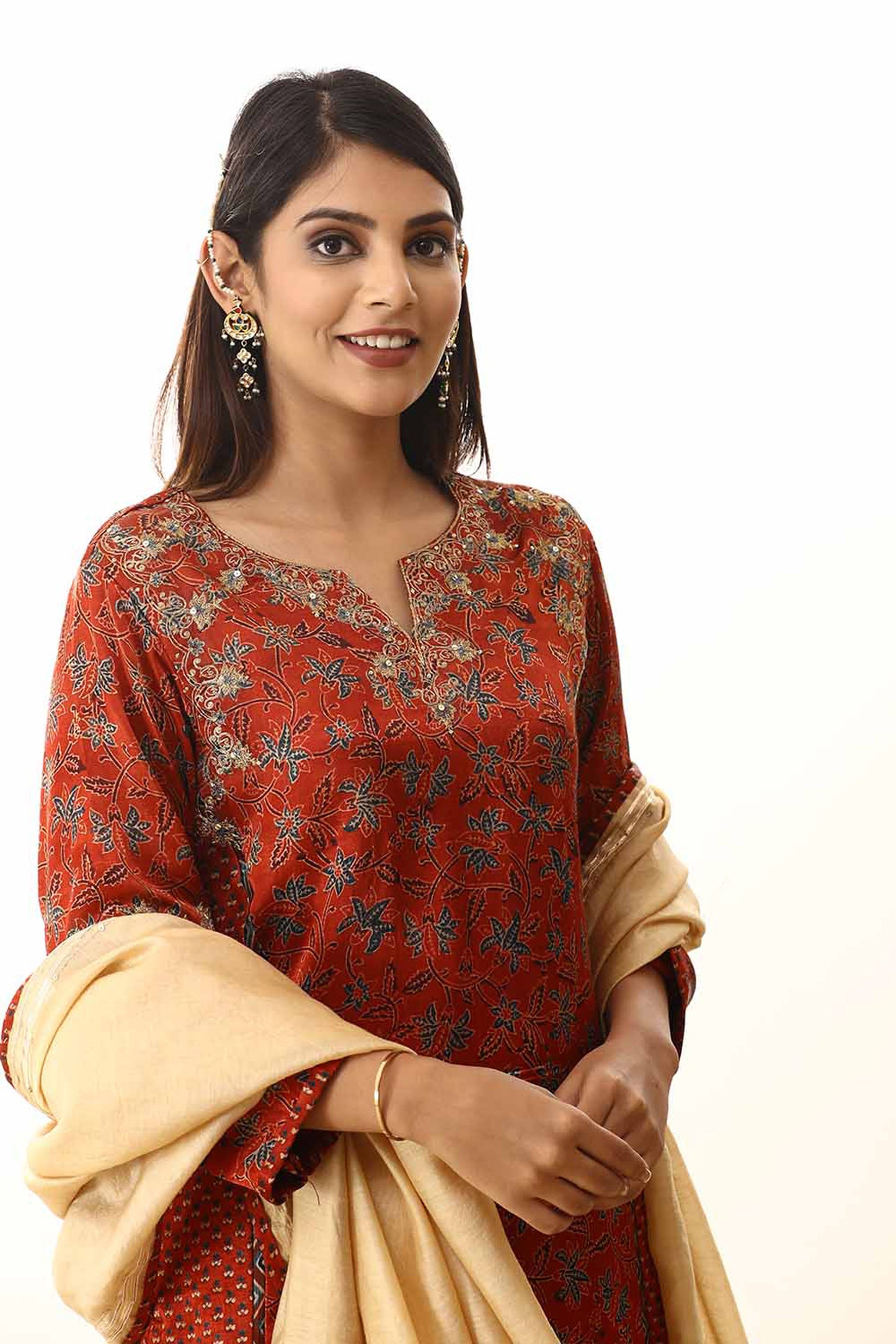 Red zari embroidered mashru silk suitset