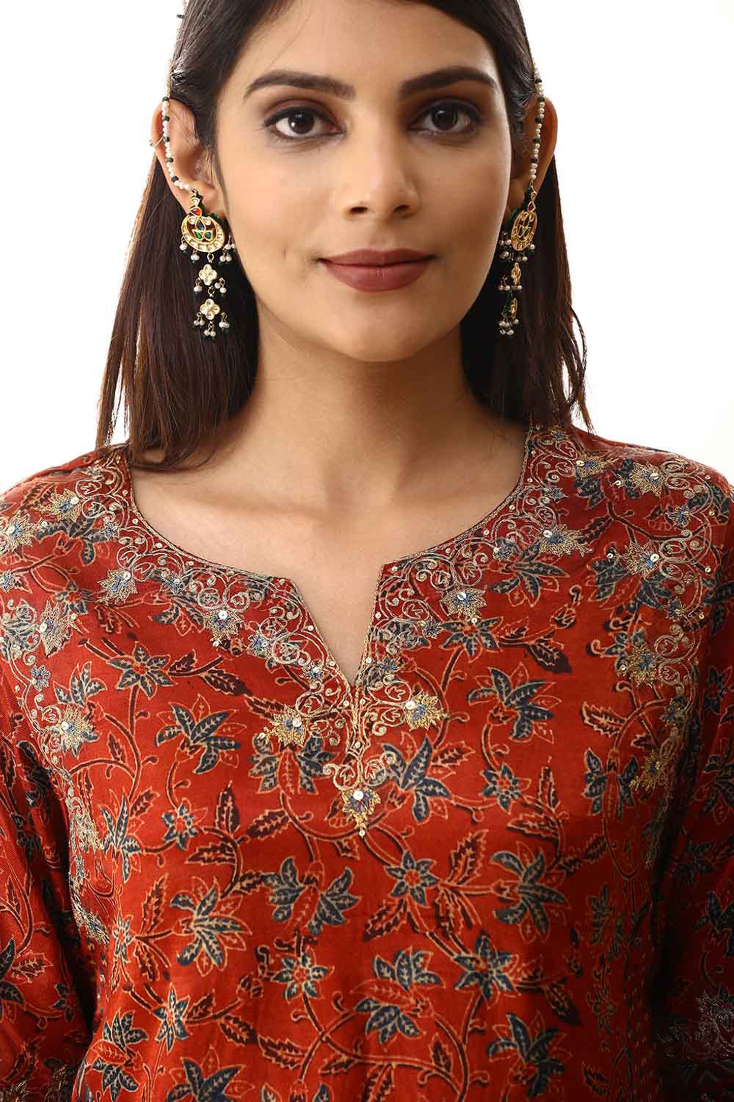 Red zari embroidered mashru silk suitset