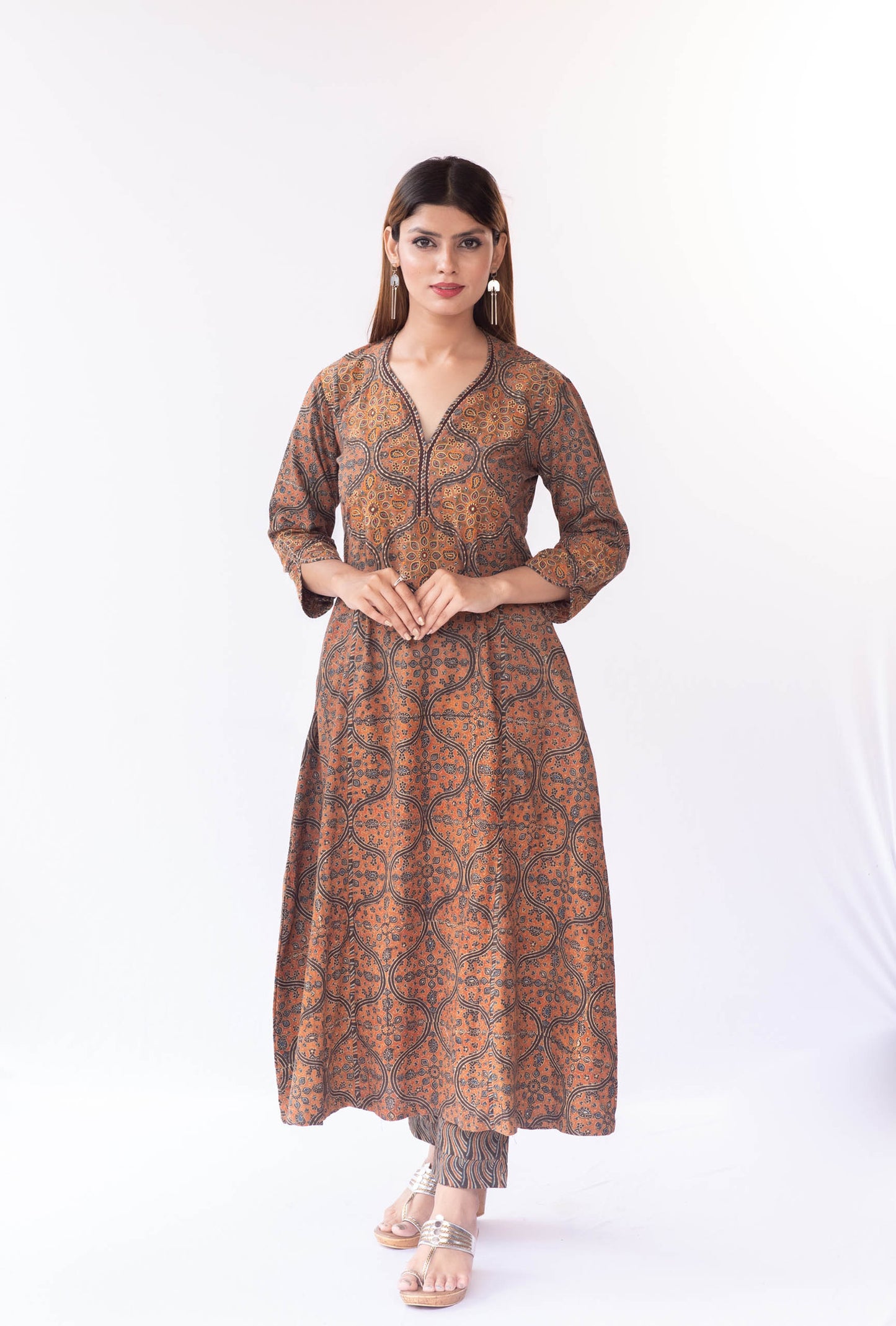Earthy Orange cotton Ajrakh Print