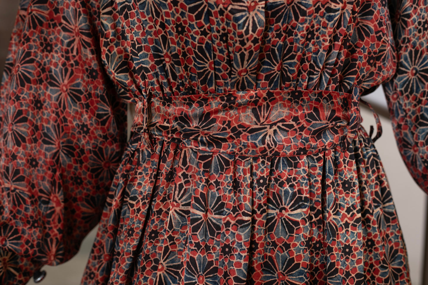 Red Modal Fan high neck Tier Print dress
