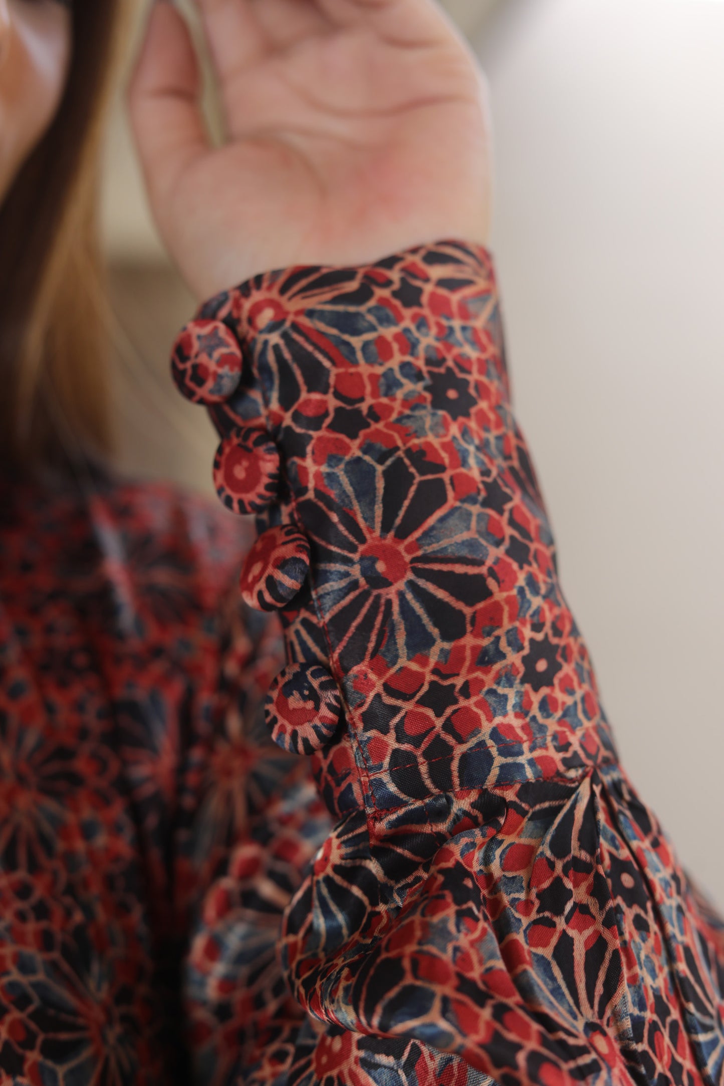 Red Modal Fan high neck Tier Print dress
