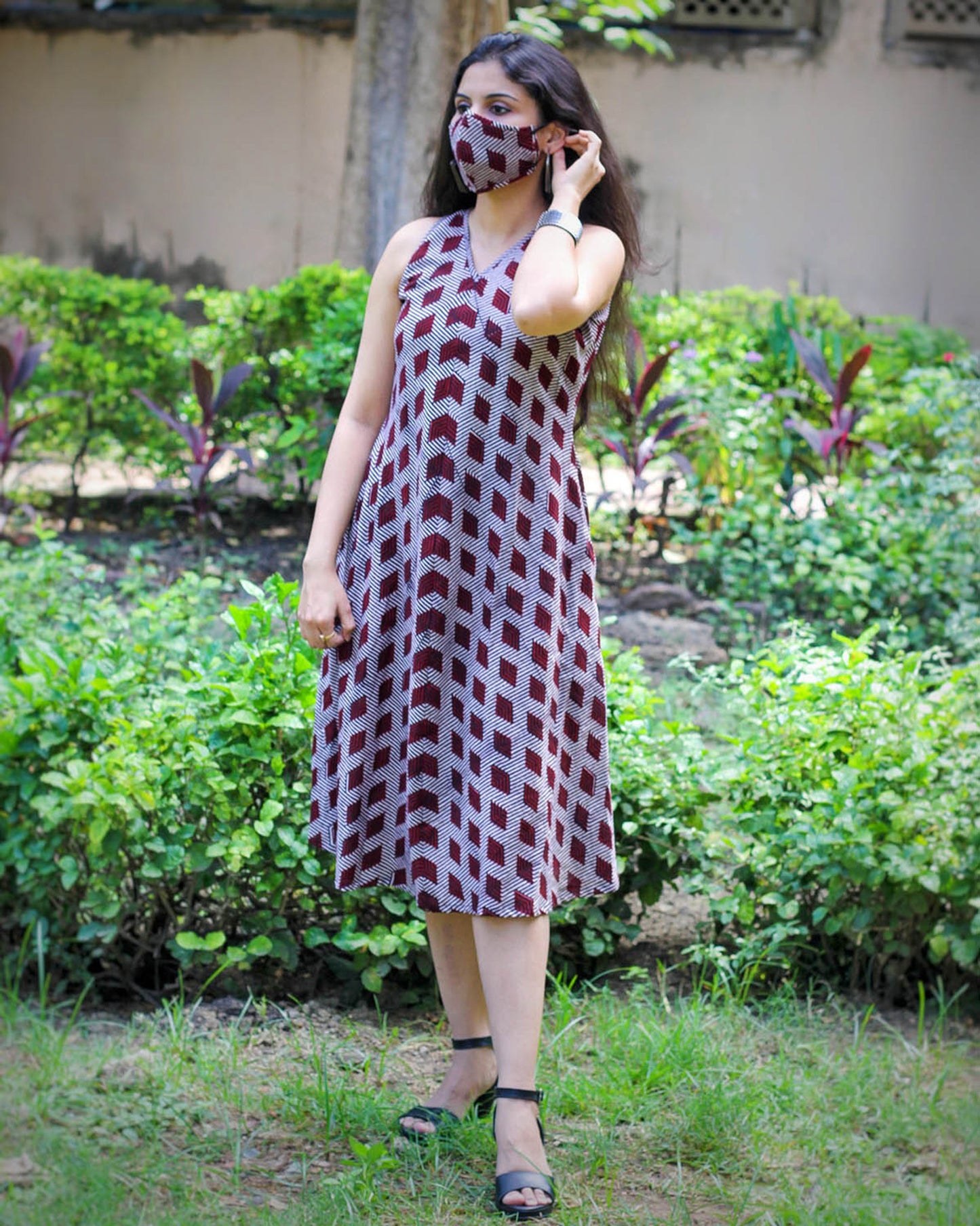 Bagh print Stripe sleeveless dress