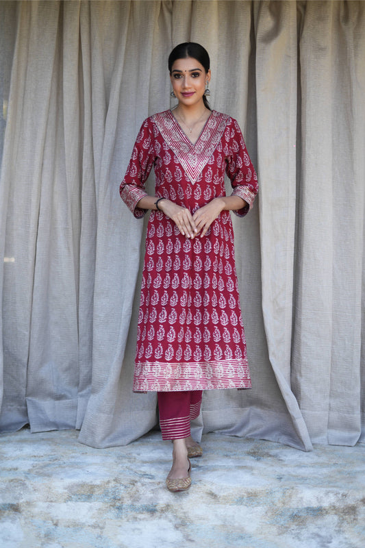 Red Bagh jaal print Gotta Work Kurta