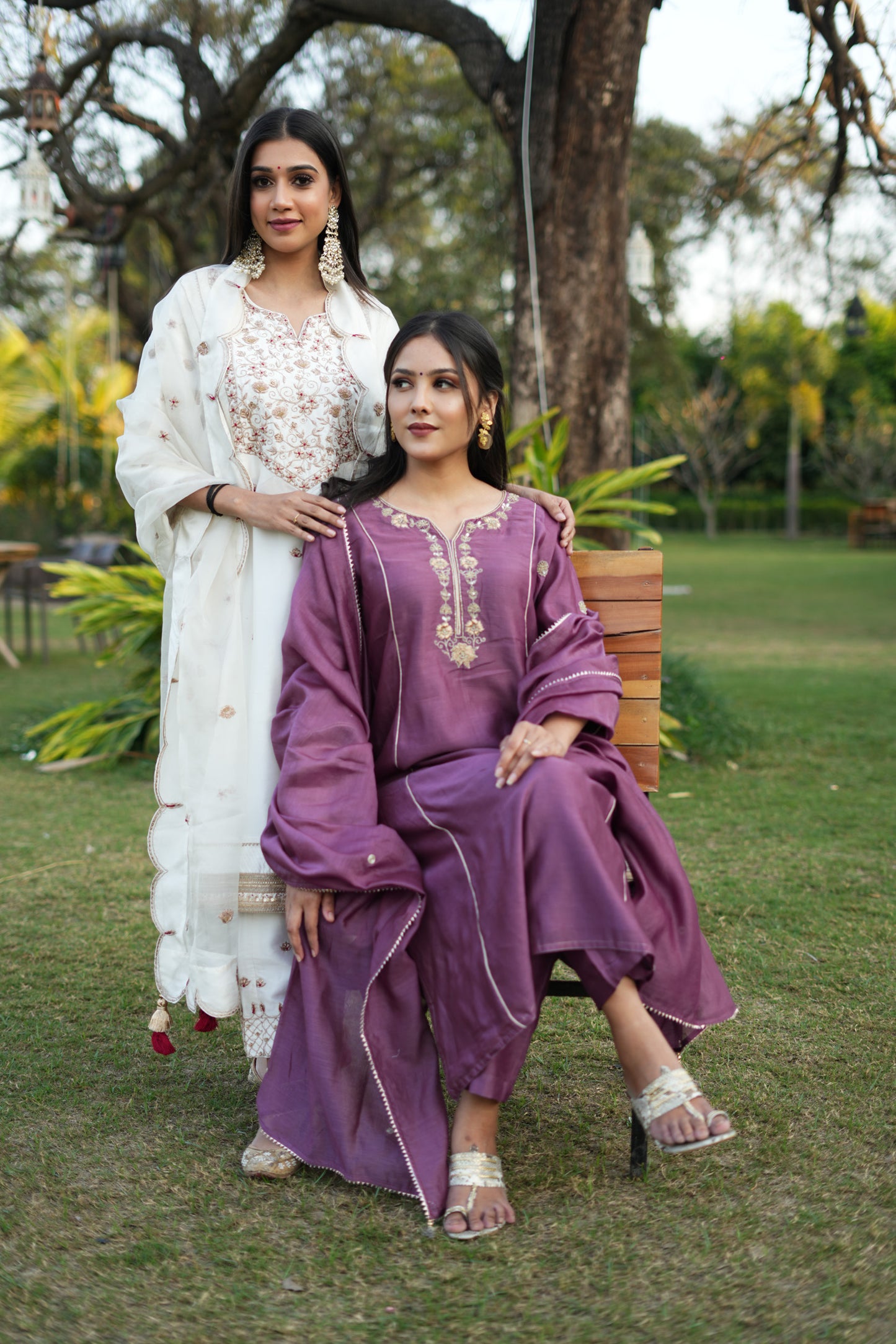 Purple hand embroidered Chanderi suitsets