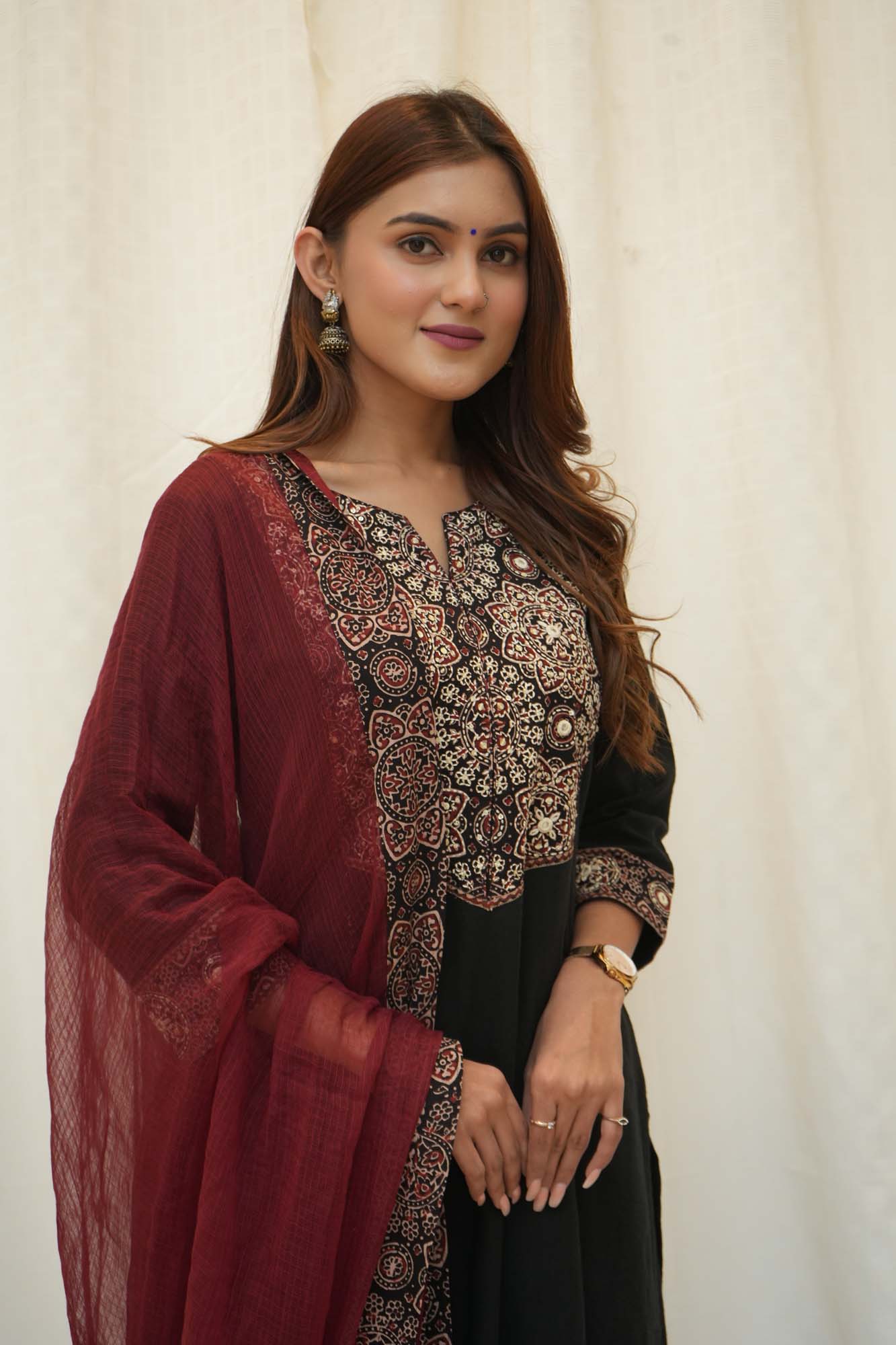 Black Cotton Ajrakh Patched Suitset