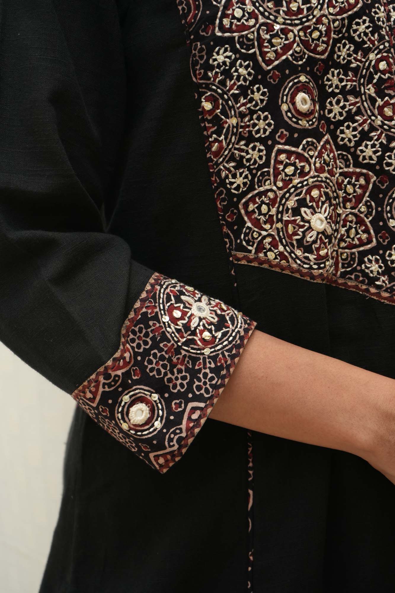 Black Cotton Ajrakh Patched Suitset