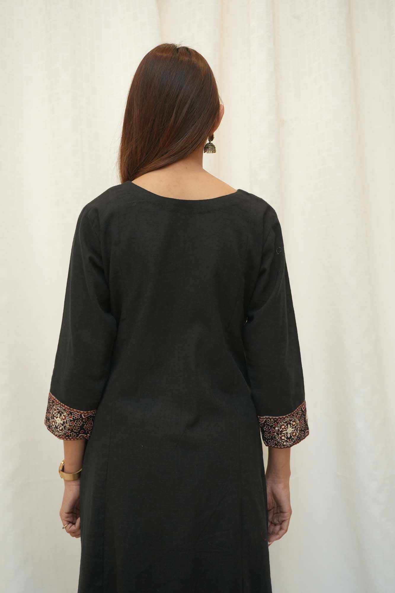 Black Cotton Ajrakh Patched Suitset