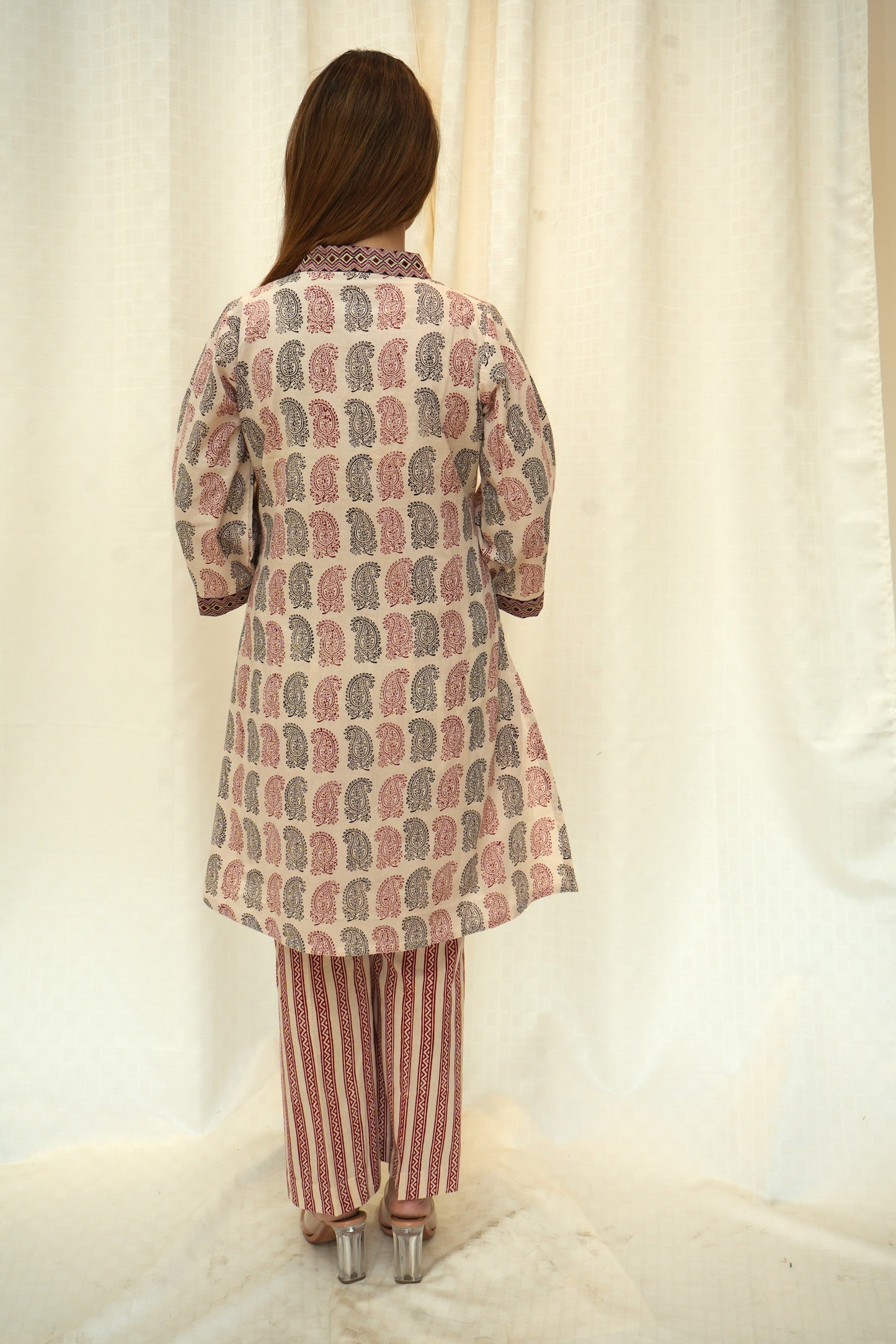 Bagh Print silk embroidered Cord set