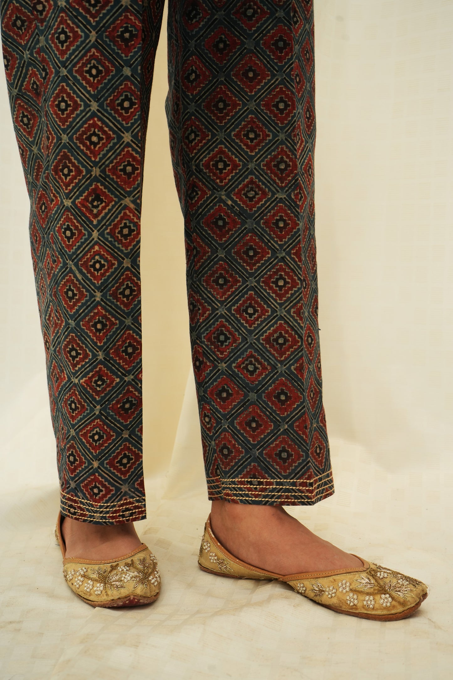 Blue red Ajrakh hand embroidered Kurti