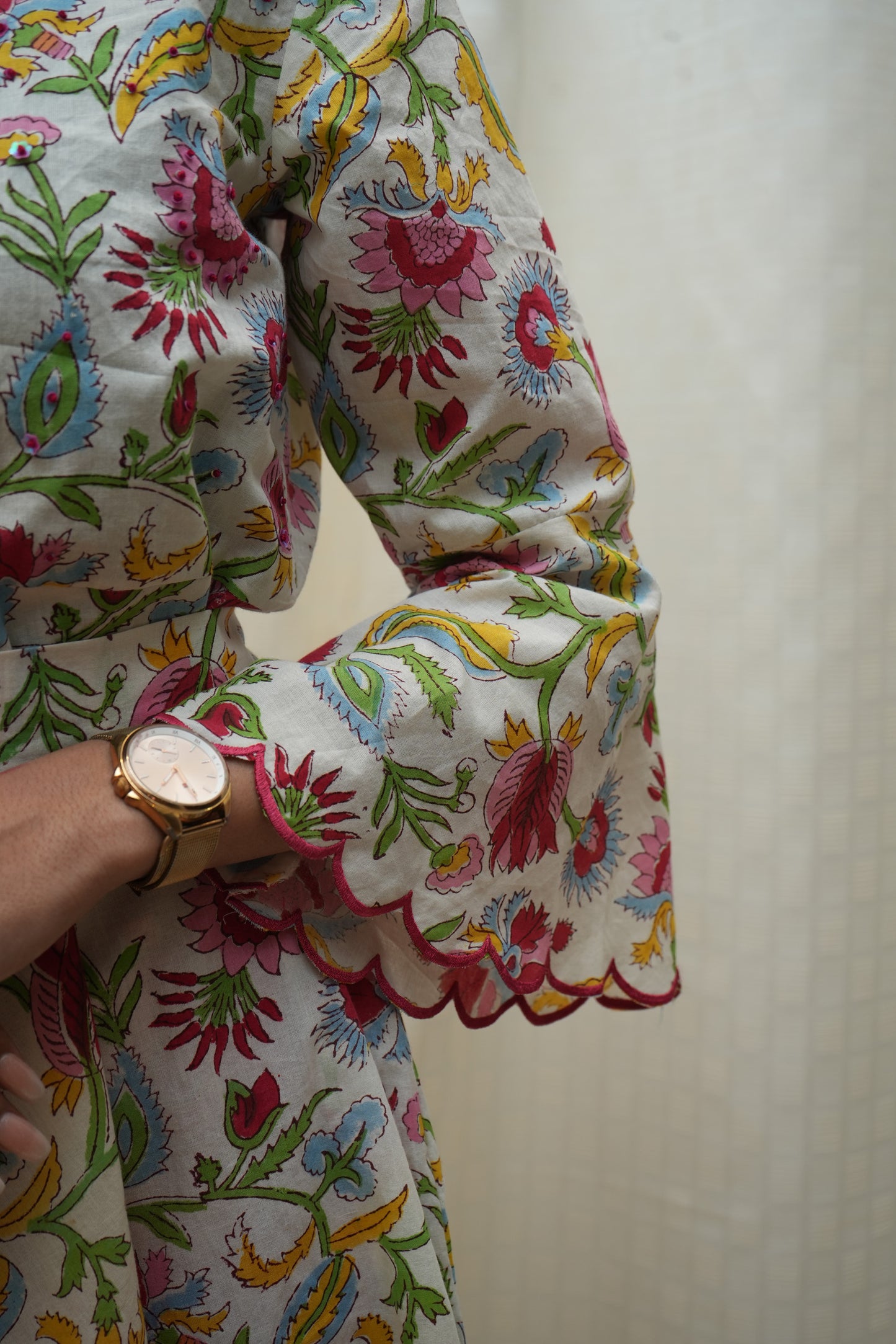 White Multicolor Floral Scallop Dress