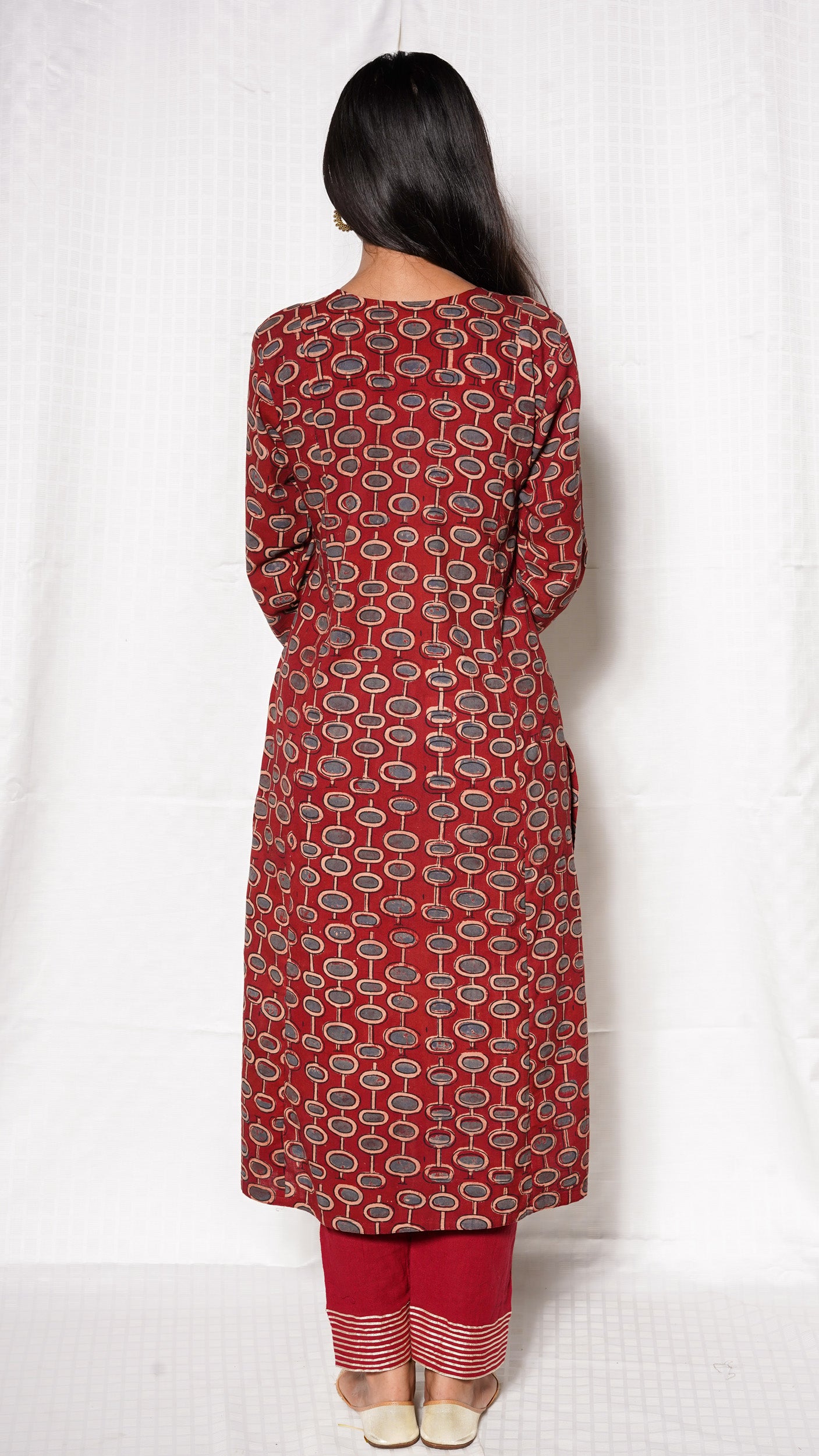 Red ajrakh yoke sequence embellished suit set