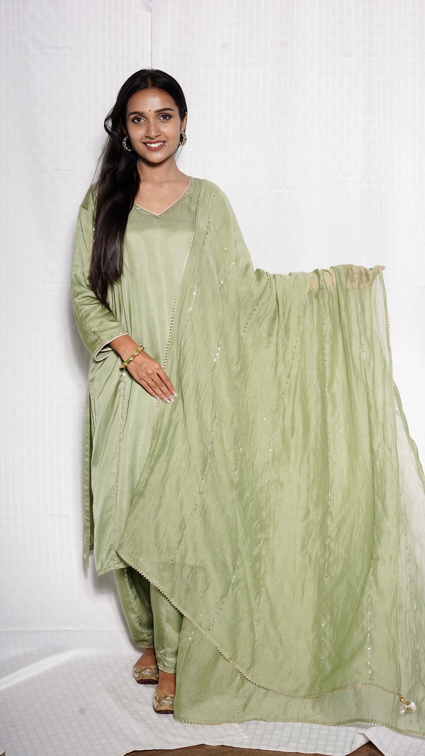 Blue Chanderi Silk Golden Embroidered Suit Set