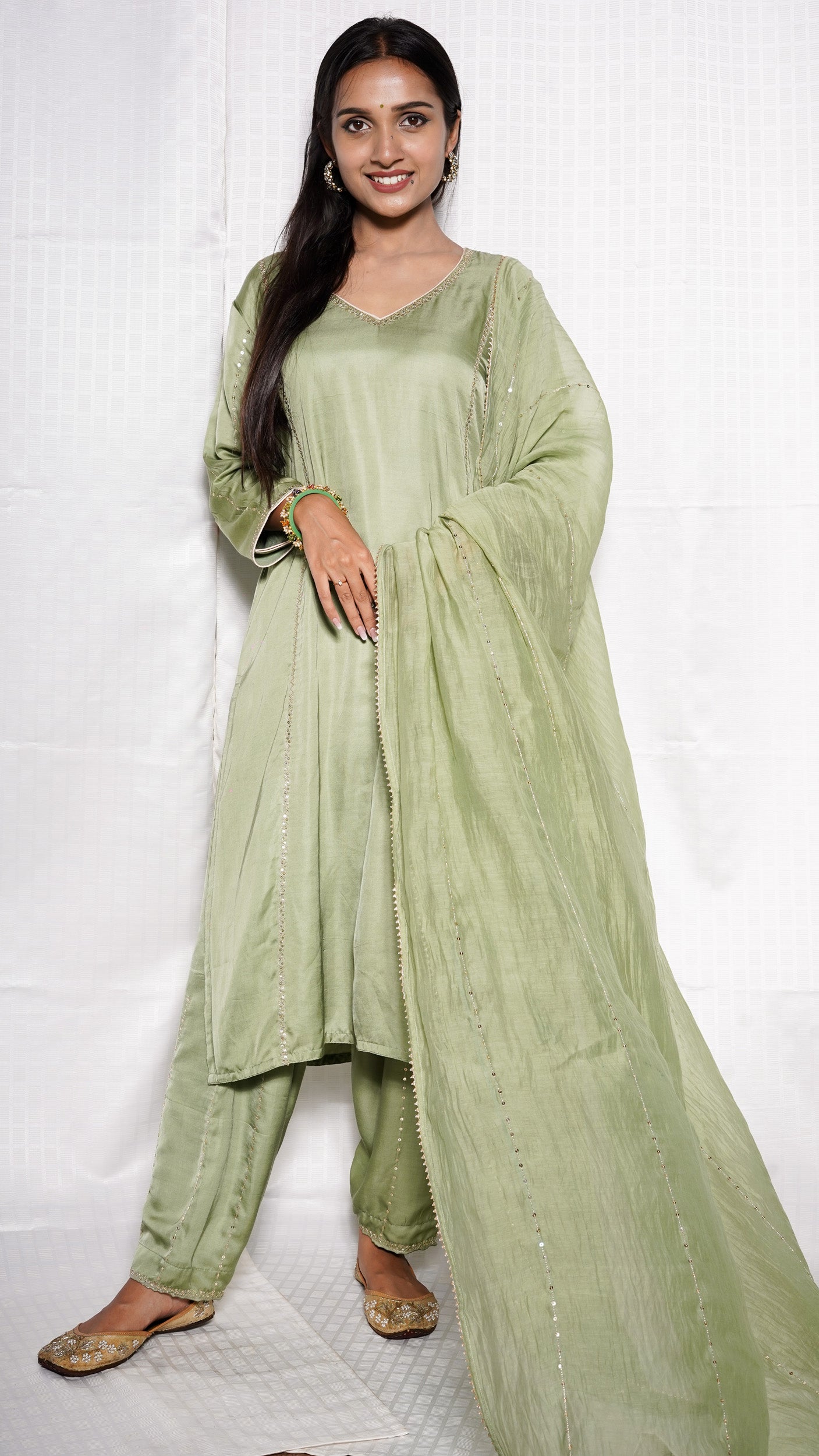 Blue Chanderi Silk Golden Embroidered Suit Set