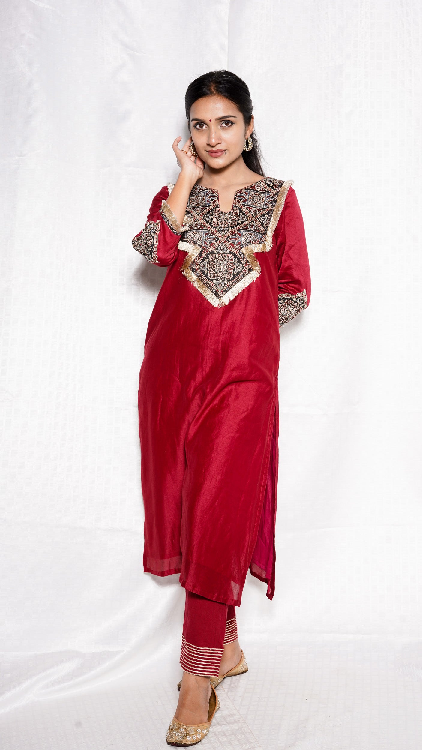 Marron Modal ajrakh patched suitset