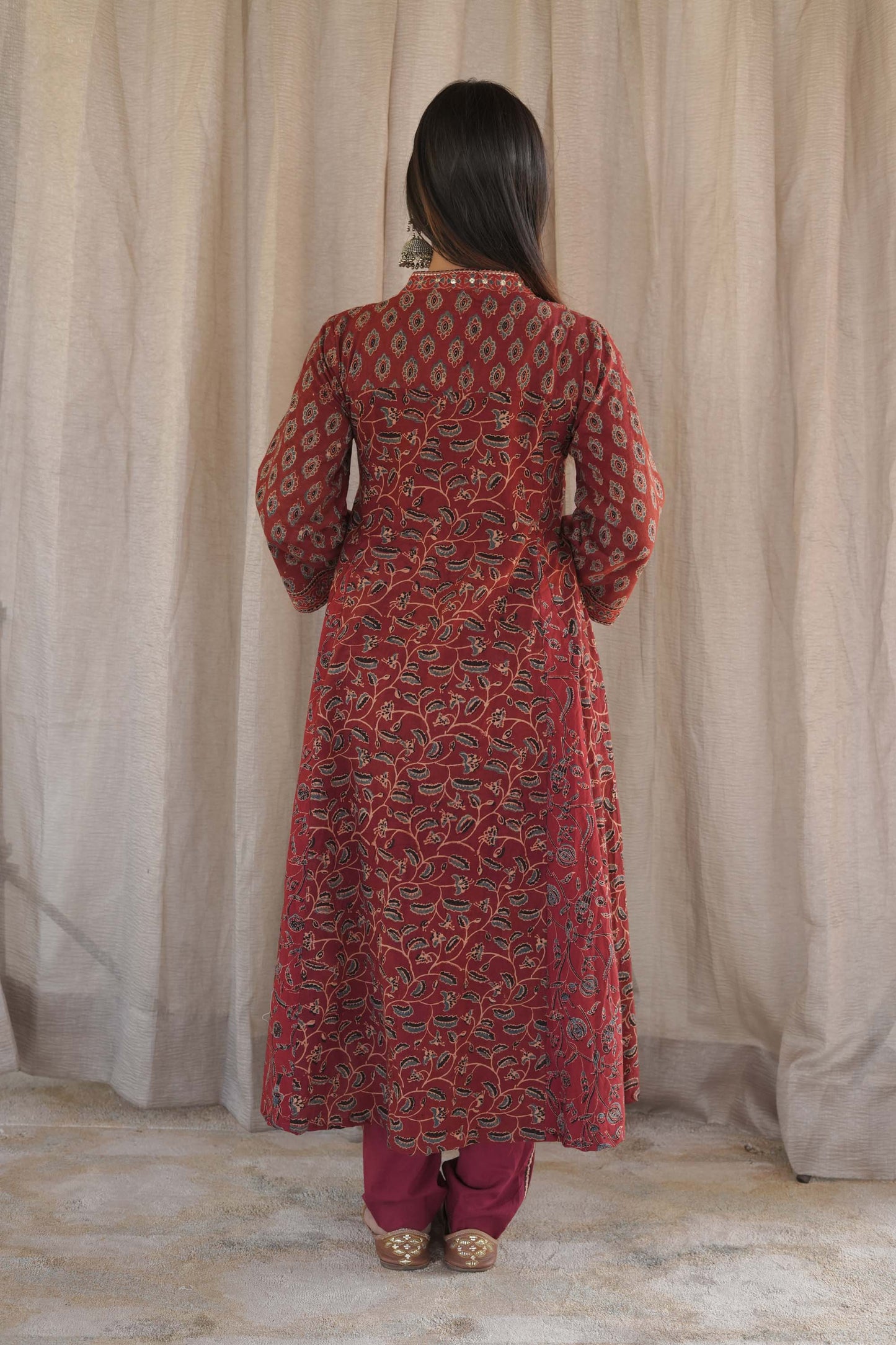 Red Ajrakh Zari Embroidered Kurta