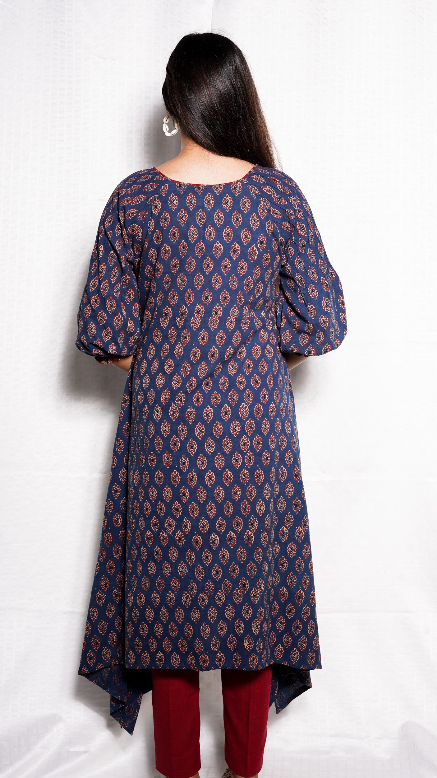 Blue Buti Print Hand work Kurta Pant