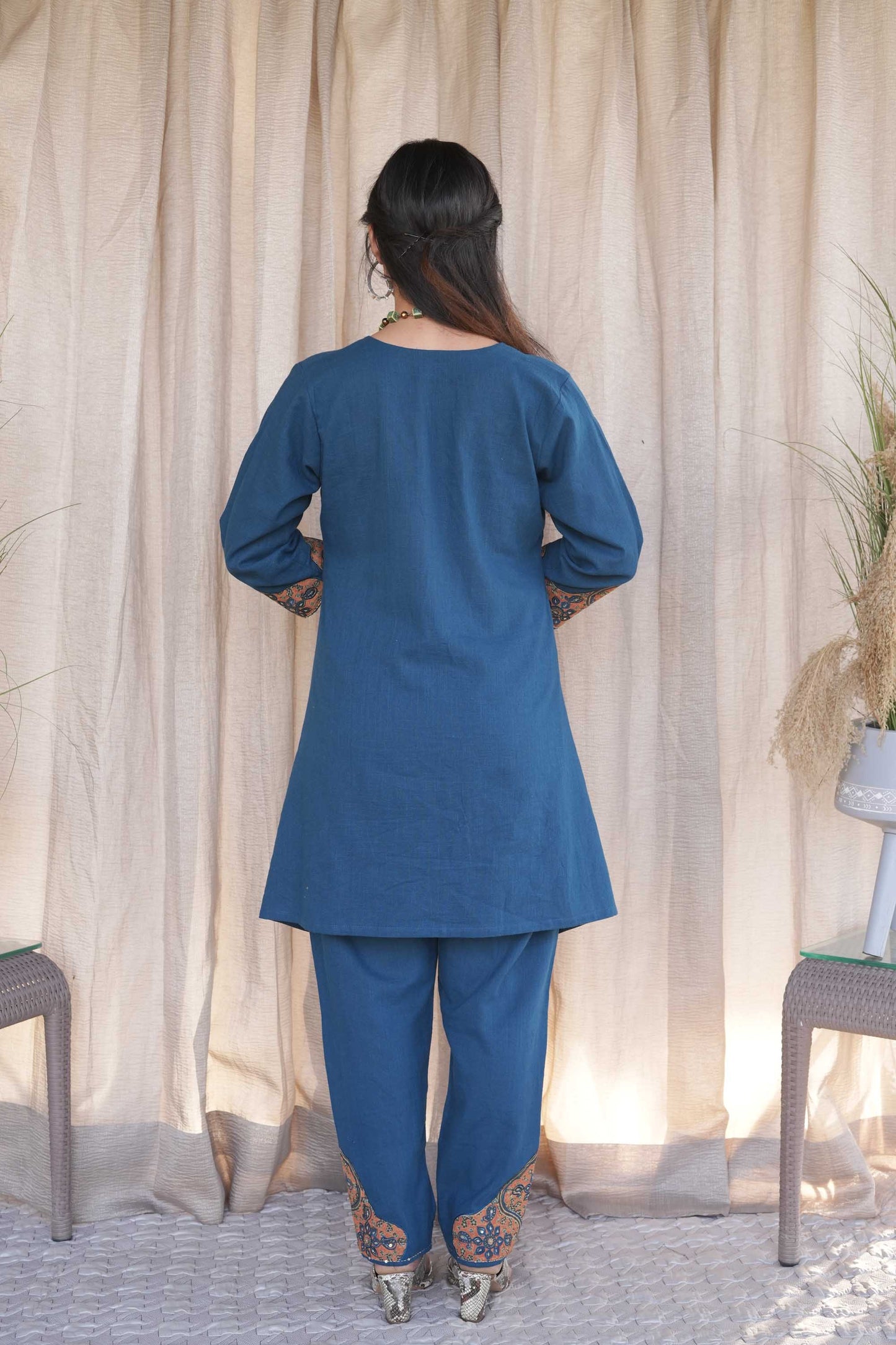 Blue Cotton Slub Ajrakh Patched Co-ord Set