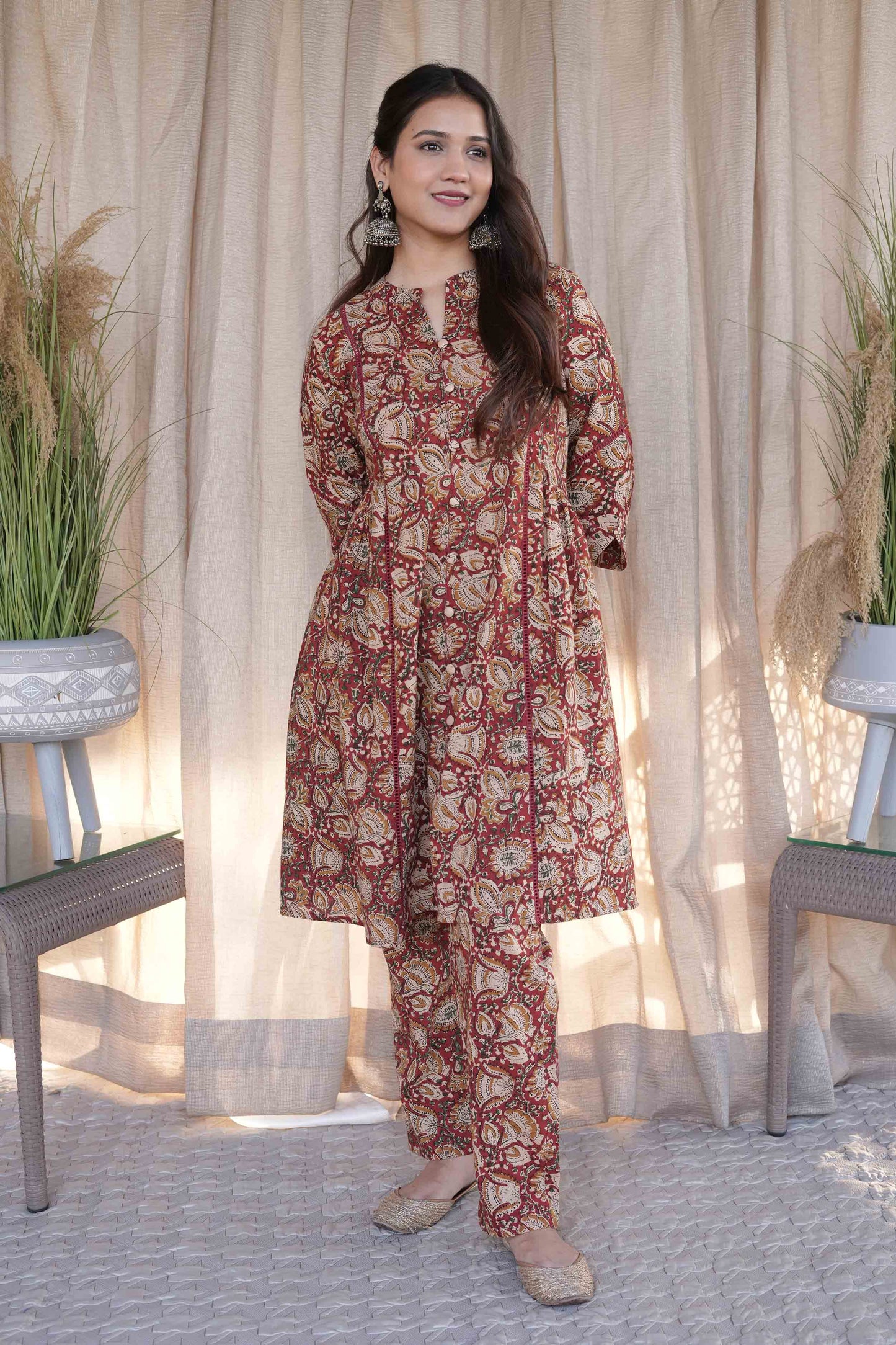 Rust Kalamkari Cord Set