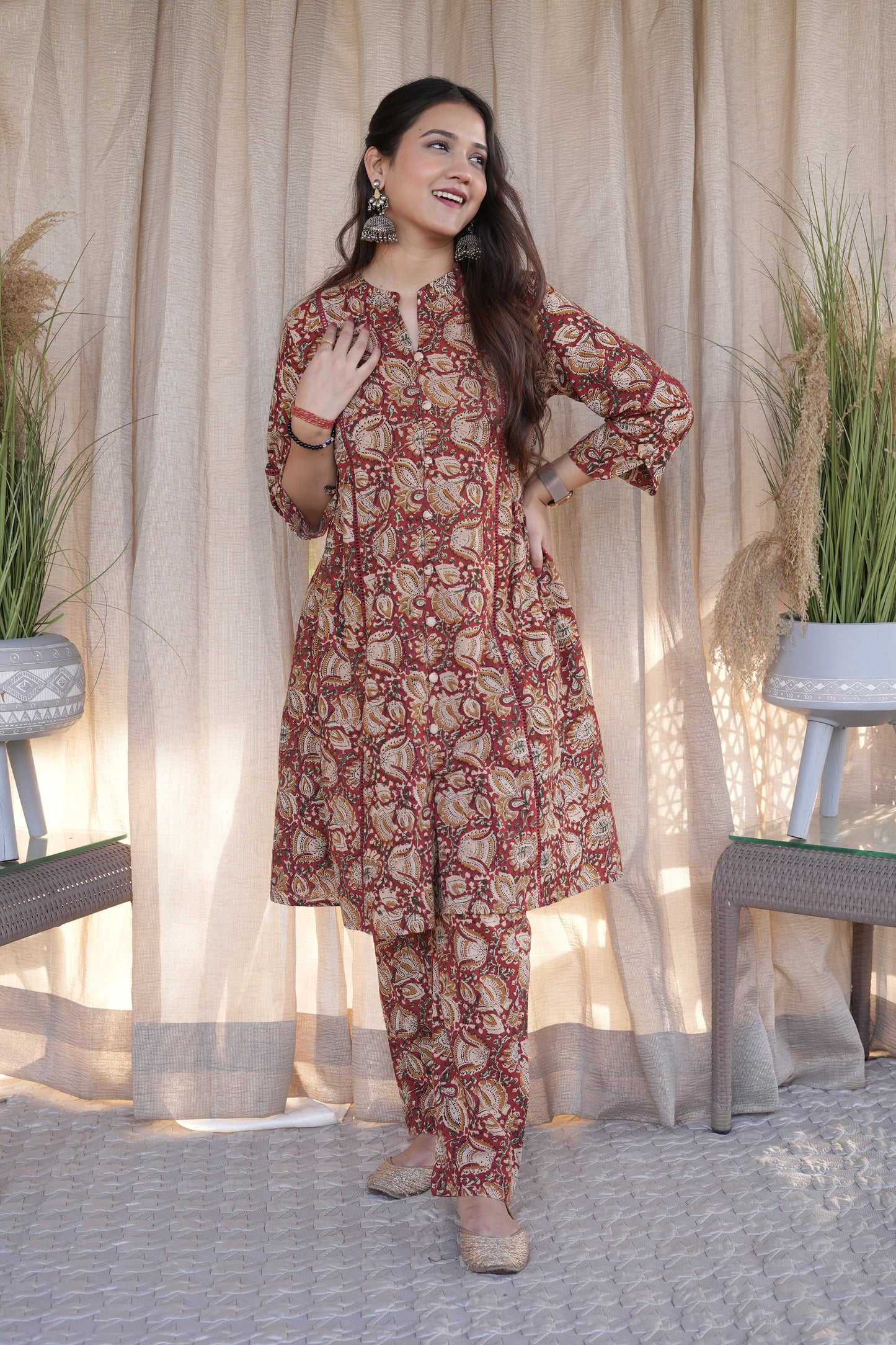 Rust Kalamkari Cord Set