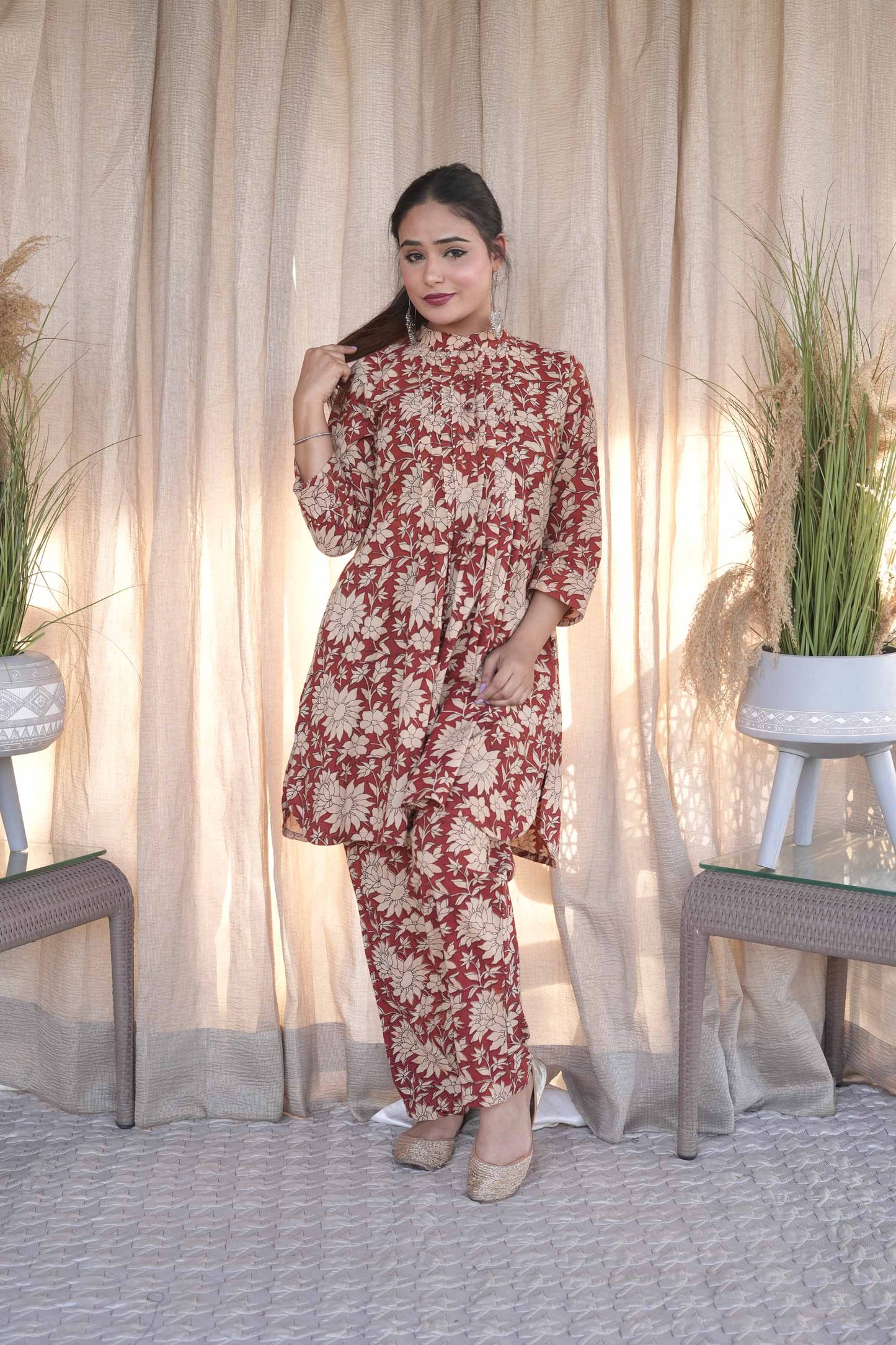 Red Floral Kalamkari Co-ord Set