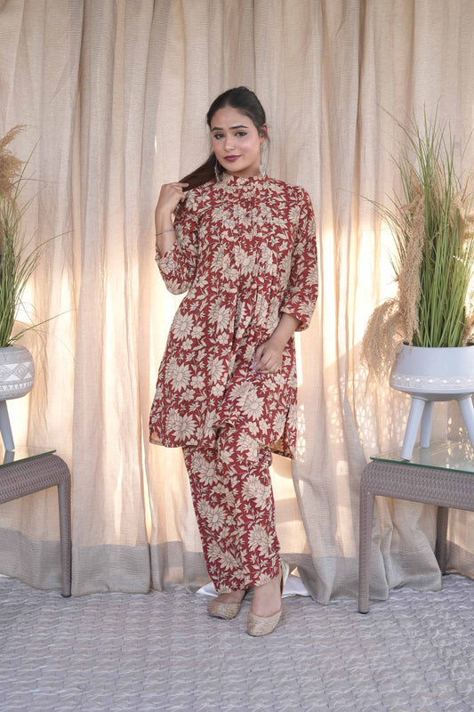 Red Floral Kalamkari Co-ord Set