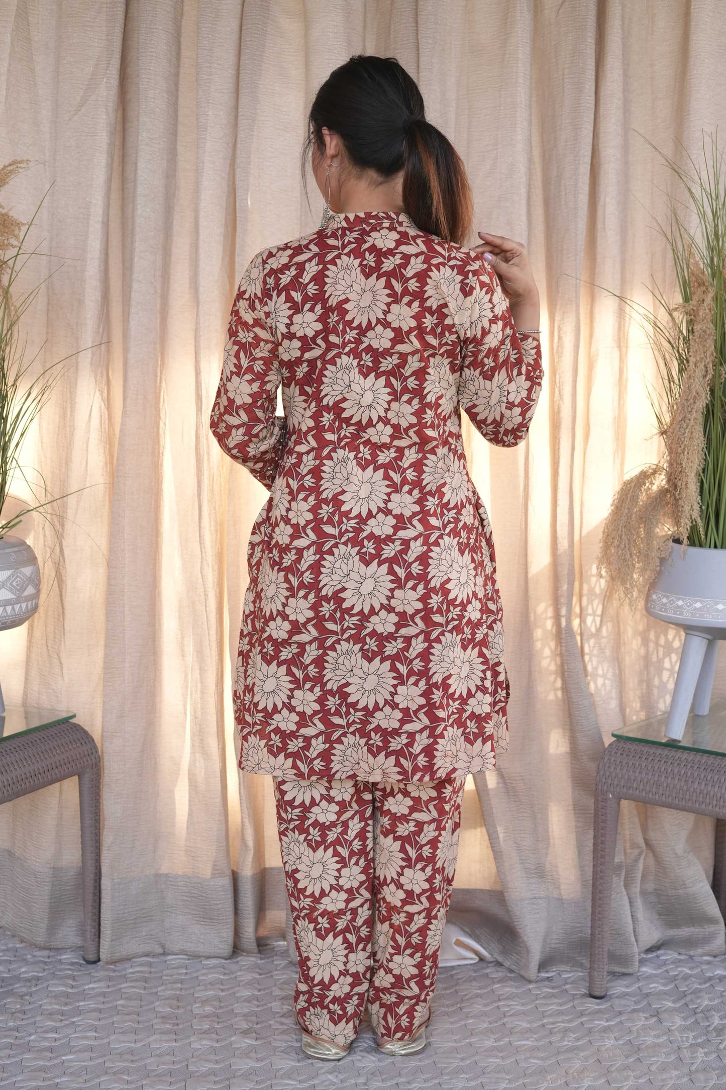 Red Floral Kalamkari Co-ord Set