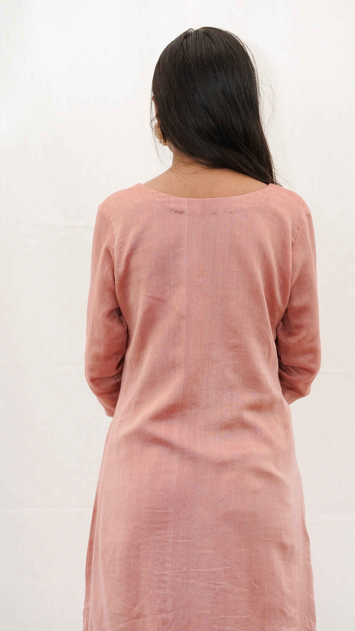 Pastel PEACH Chanderi hand embroidered Kurta pant