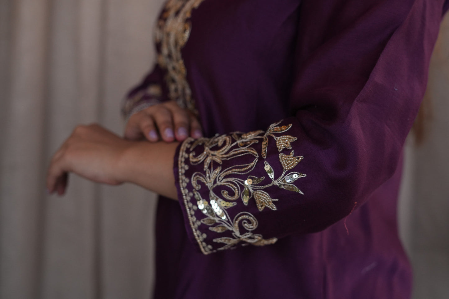 Rose Gold Beaded Chanderi Suit Set